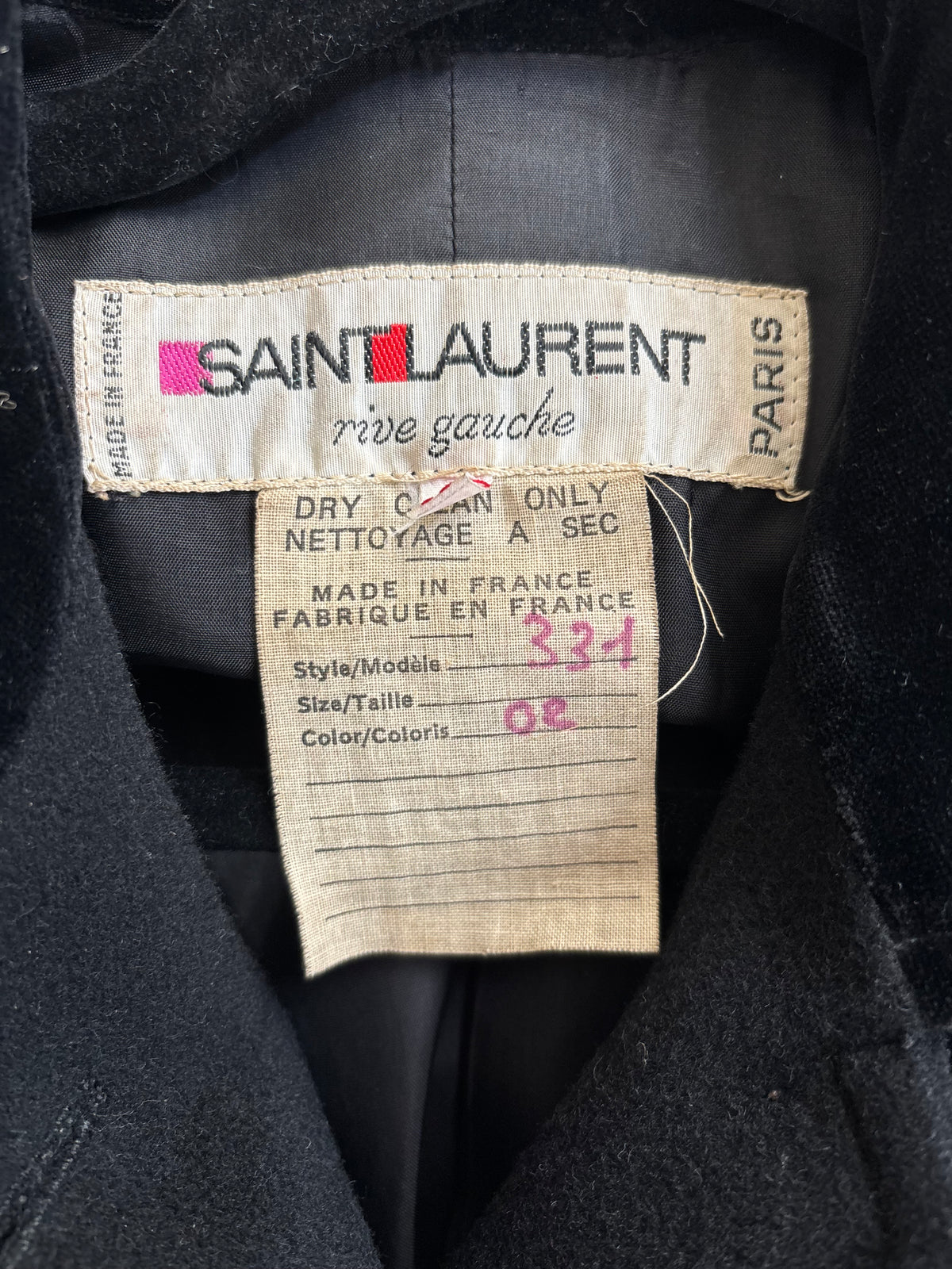 Yves Saint Laurent 1970s-1980s Black Wool Coat With Velvet Cuffs