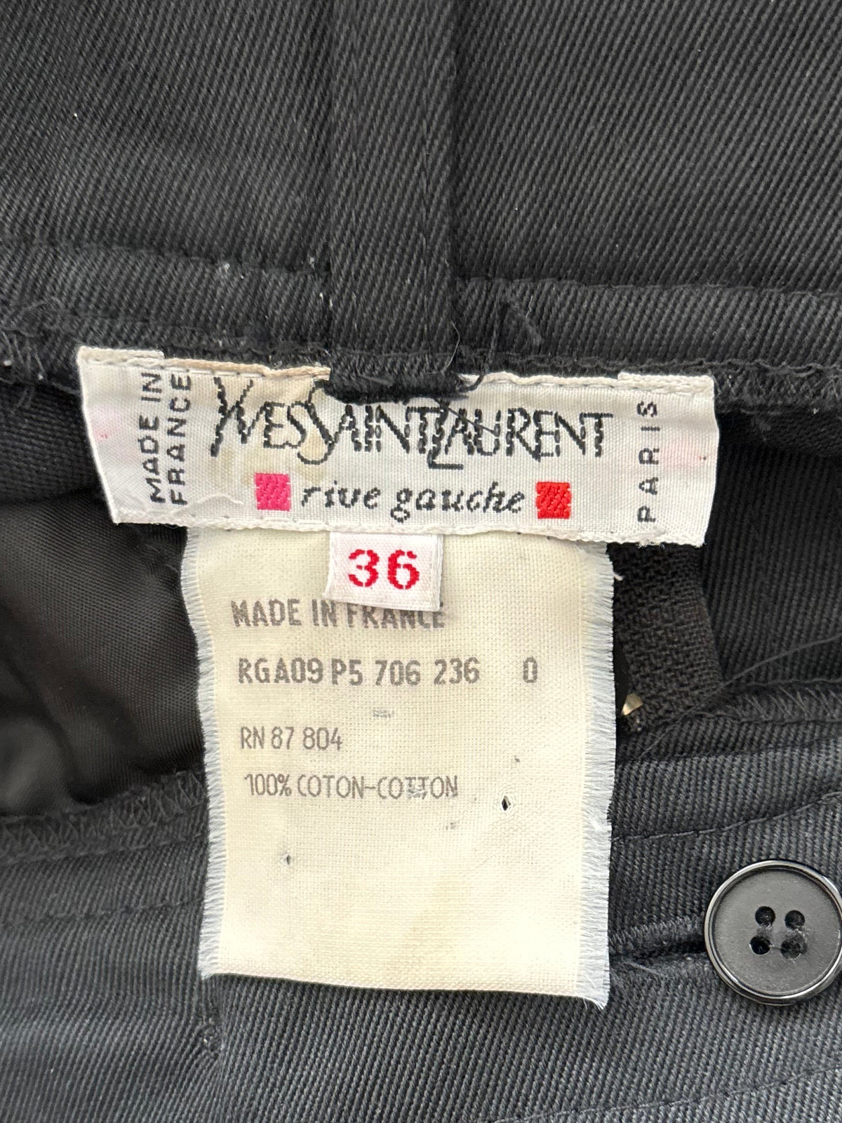Yves Saint Laurent 1999 Black Cotton Twill Trouser Pants