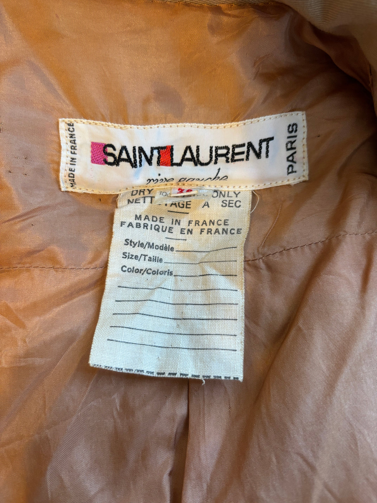 Yves Saint Laurent Fall/Winter 1975 Tan Gabardine Wool Chore Jacket