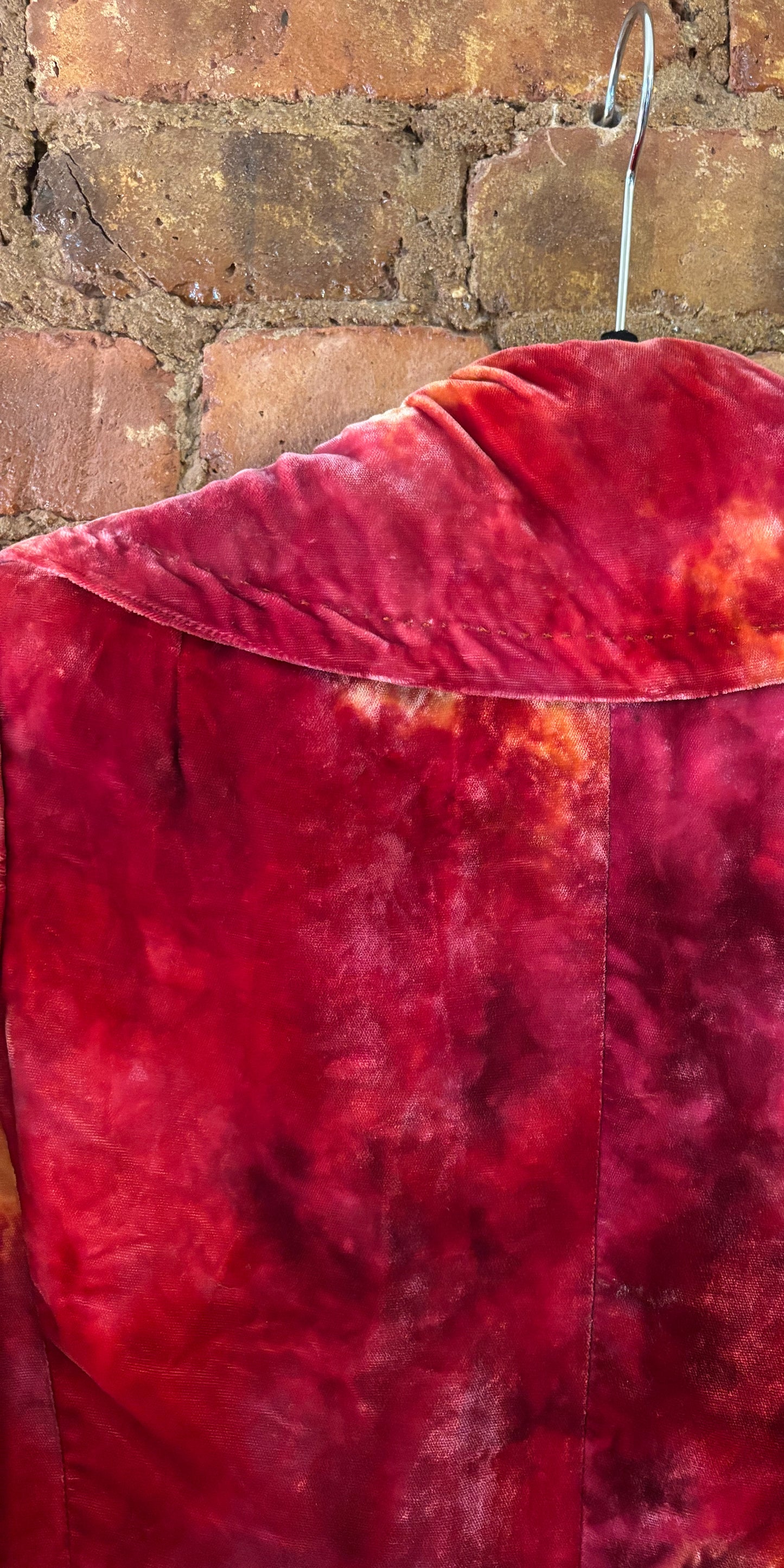 Halston 1960s-1970s Crimson and Burgundy Tie-Dye Velvet Evening Jacket