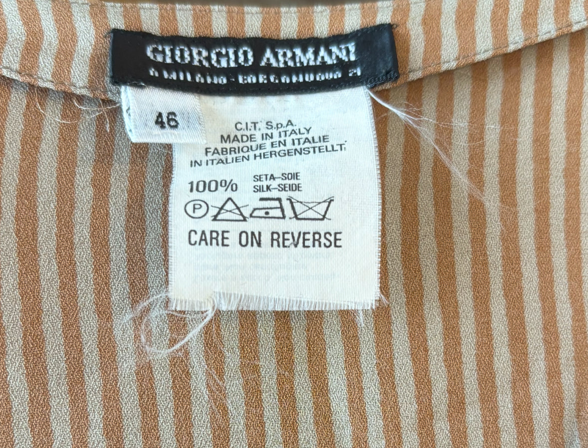 Giorgio Armani 1990s Tan Silk Striped Tunic