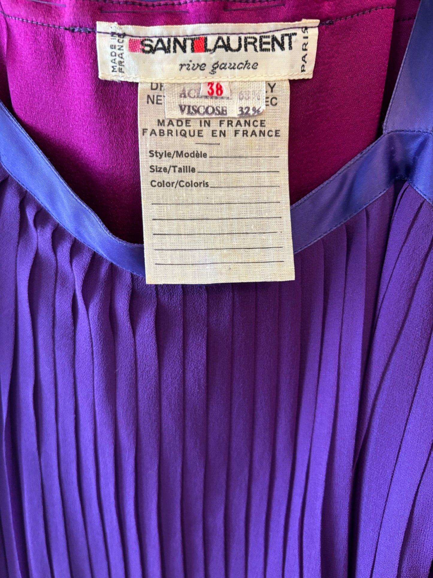 Yves Saint Laurent Spring/Summer 1979 Violet Silk Pleated Dress