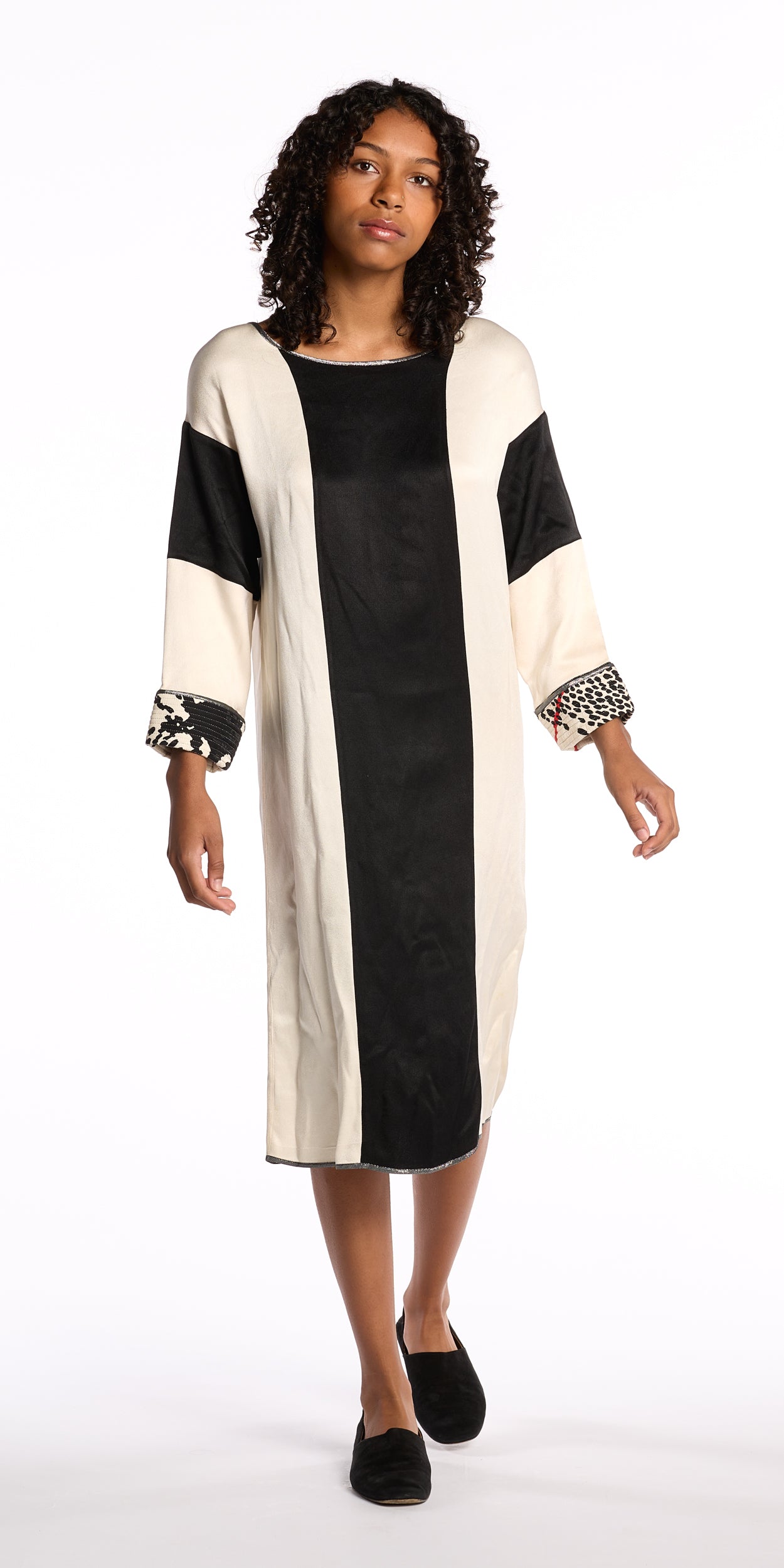 Geoffrey Beene 1970s-1980s Silk Paneled Contrast Caftan