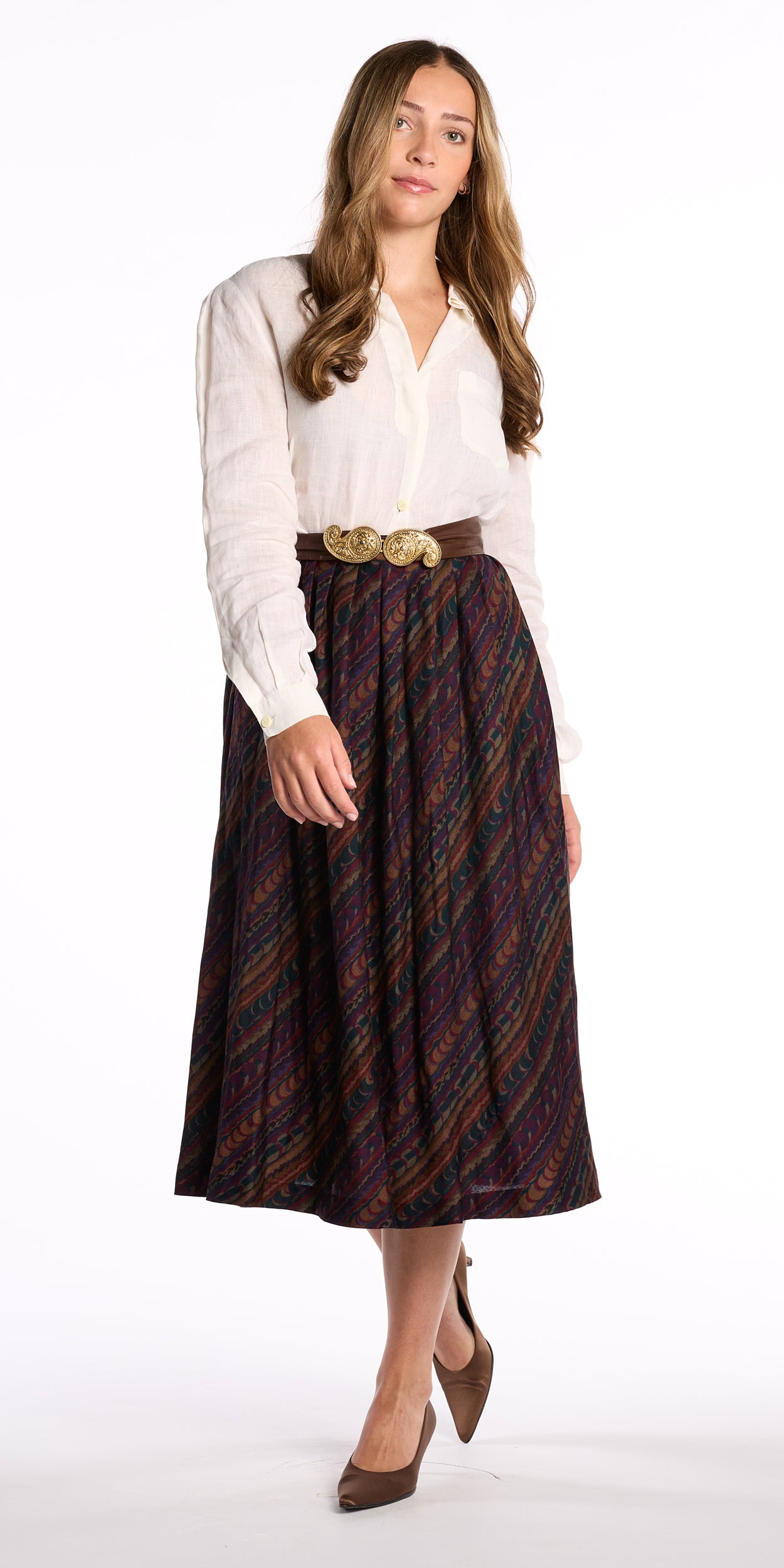 Emanuel Ungaro 1980s Jewel Tone Silk Wool Skirt