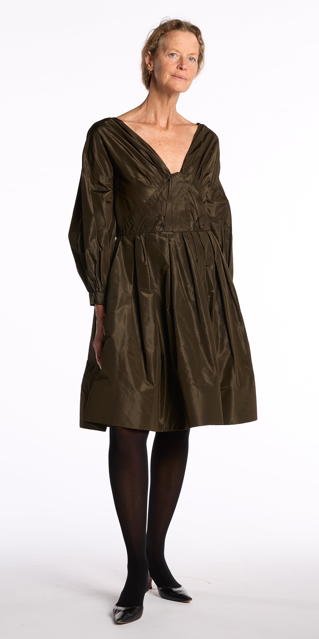 Oscar de la Renta 2000s Olive Silk Taffeta Dress