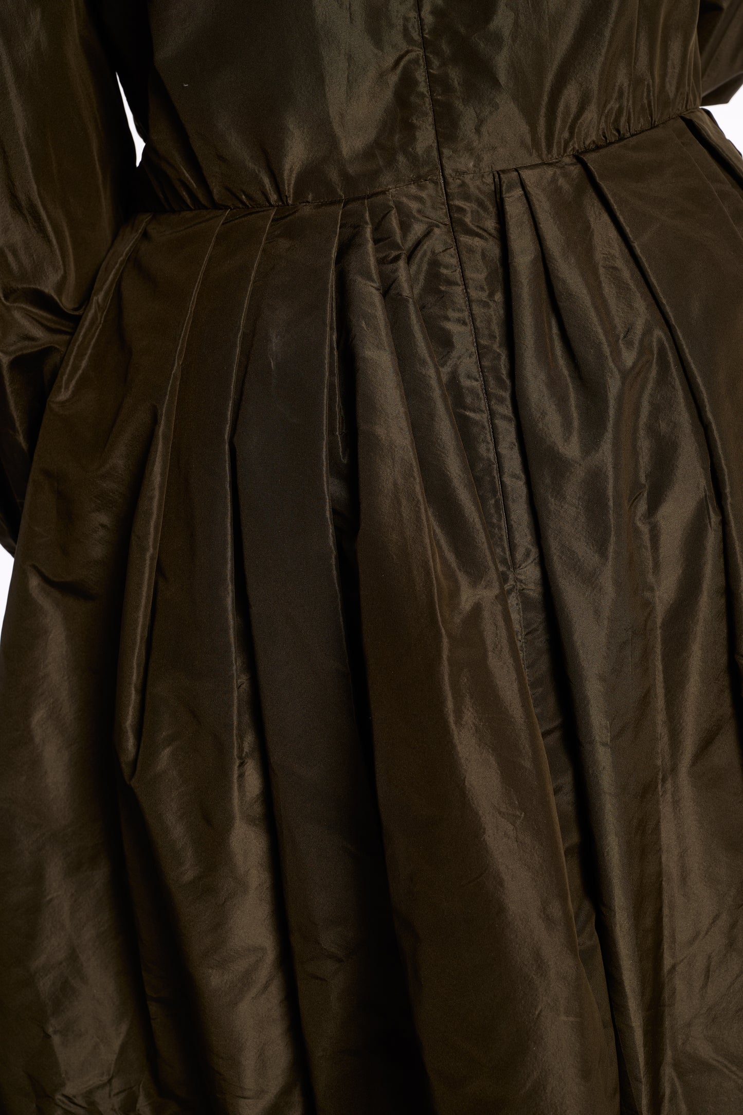 Oscar de la Renta 2000s Olive Silk Taffeta Dress