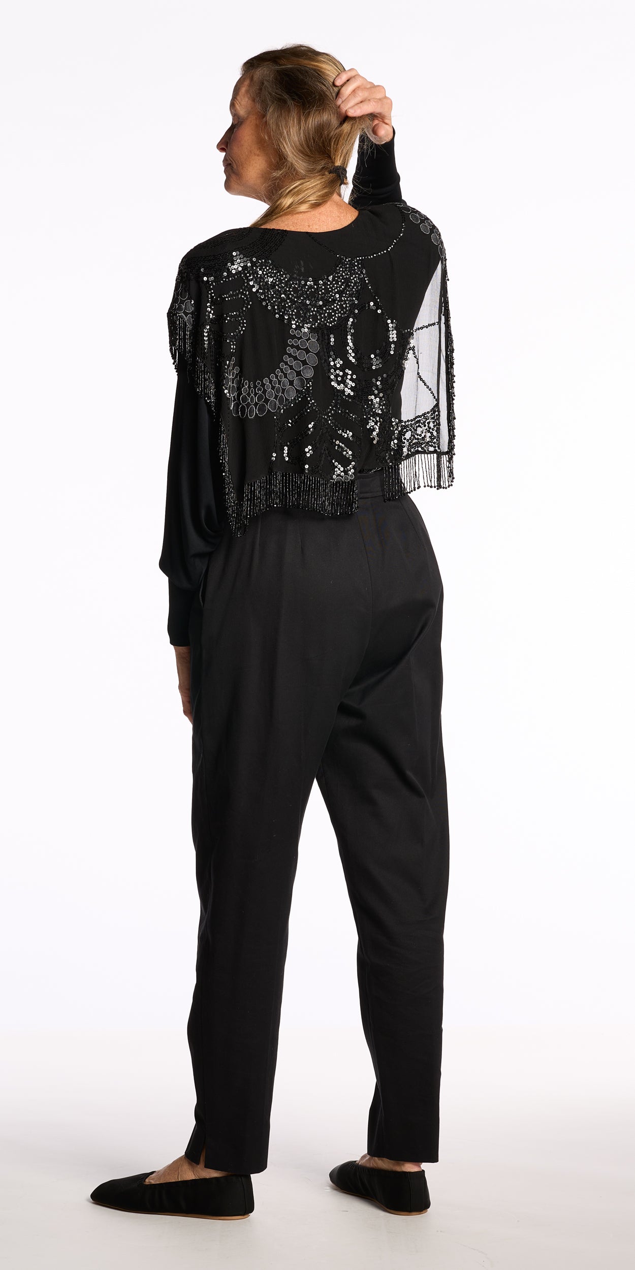 Holly Harp 1980s Beaded Rayon Dolman-Sleeve Top