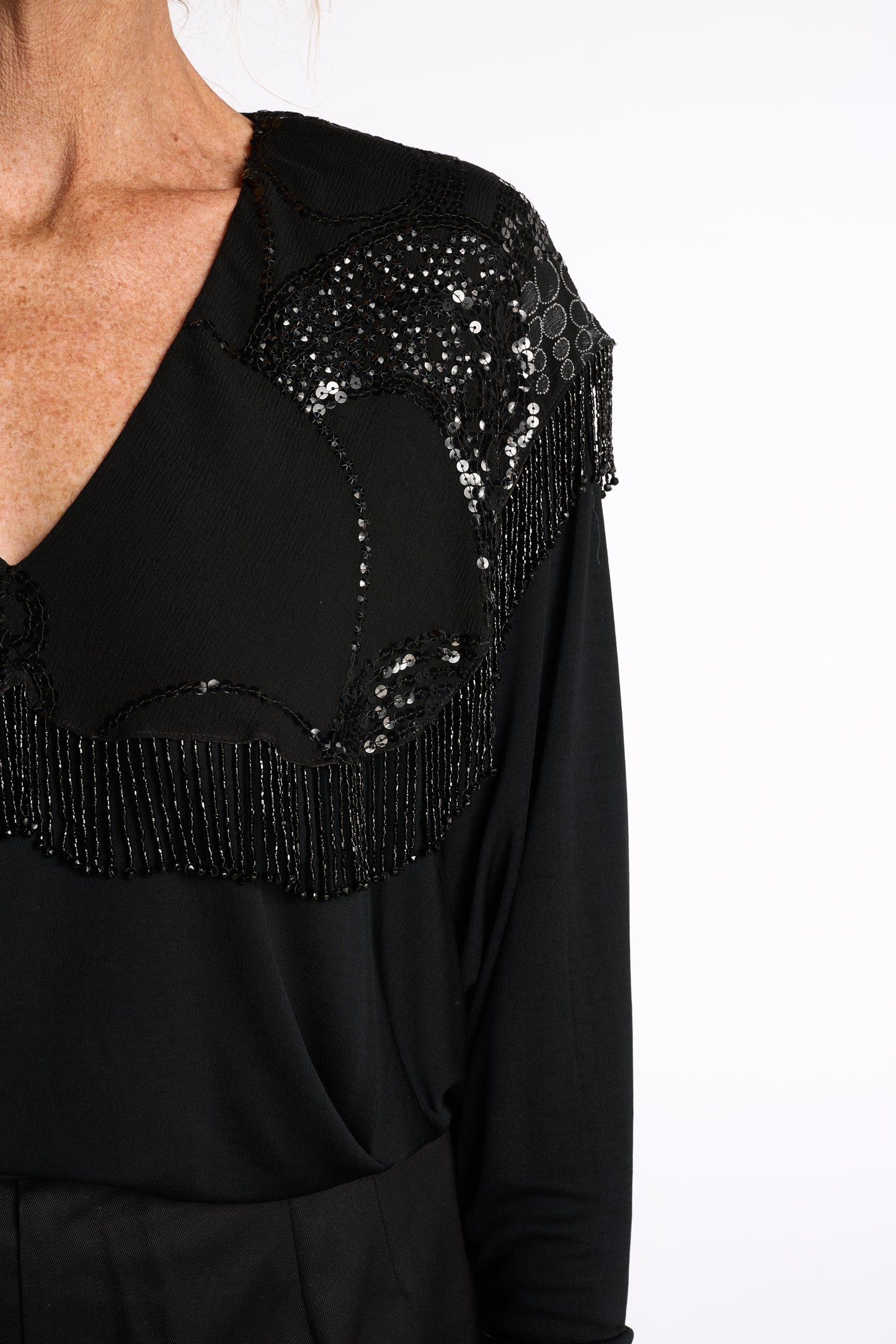 Holly Harp 1980s Beaded Rayon Dolman-Sleeve Top
