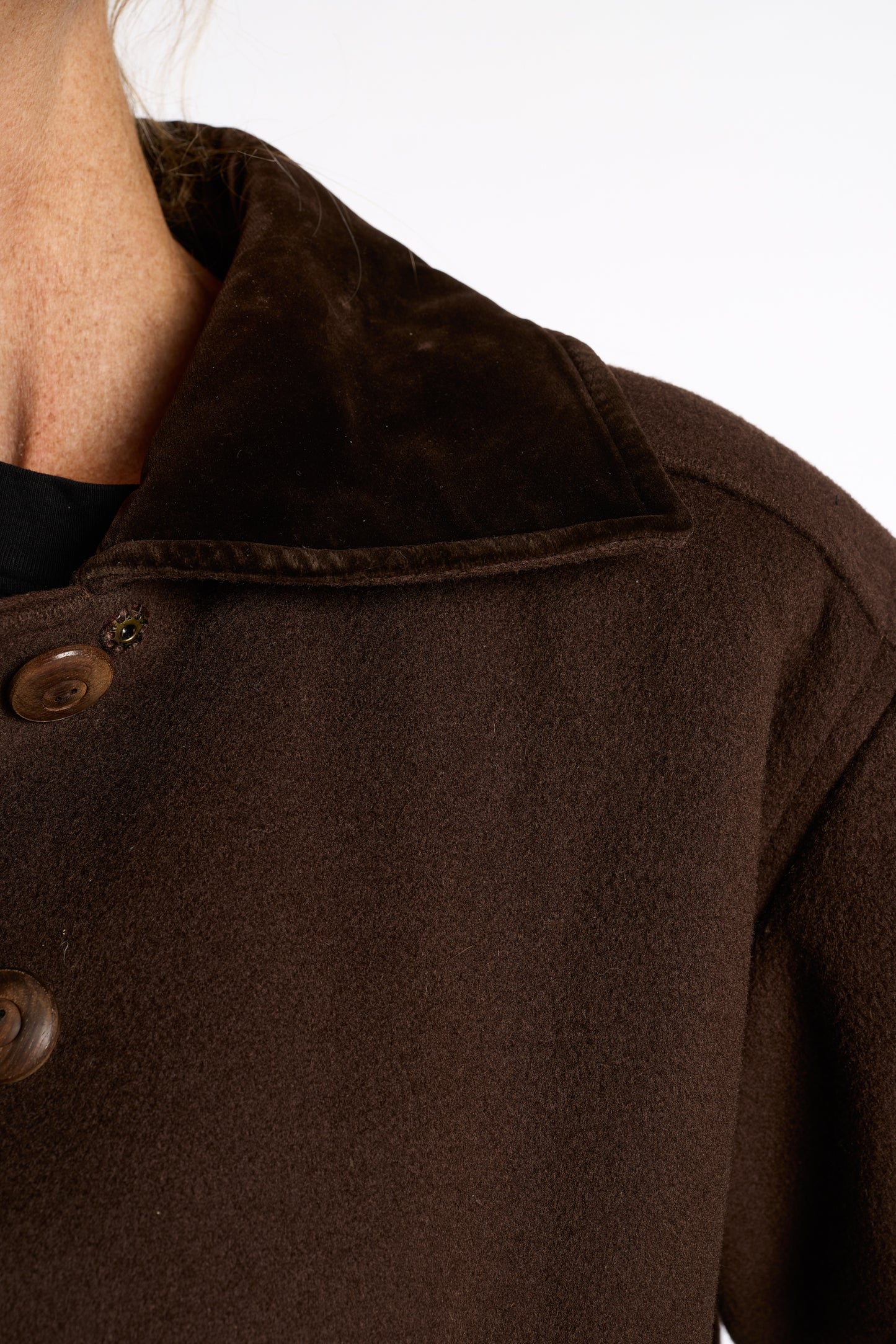 Yves Saint Laurent 1980s Chocolate Wool Swing Coat with Velvet Details