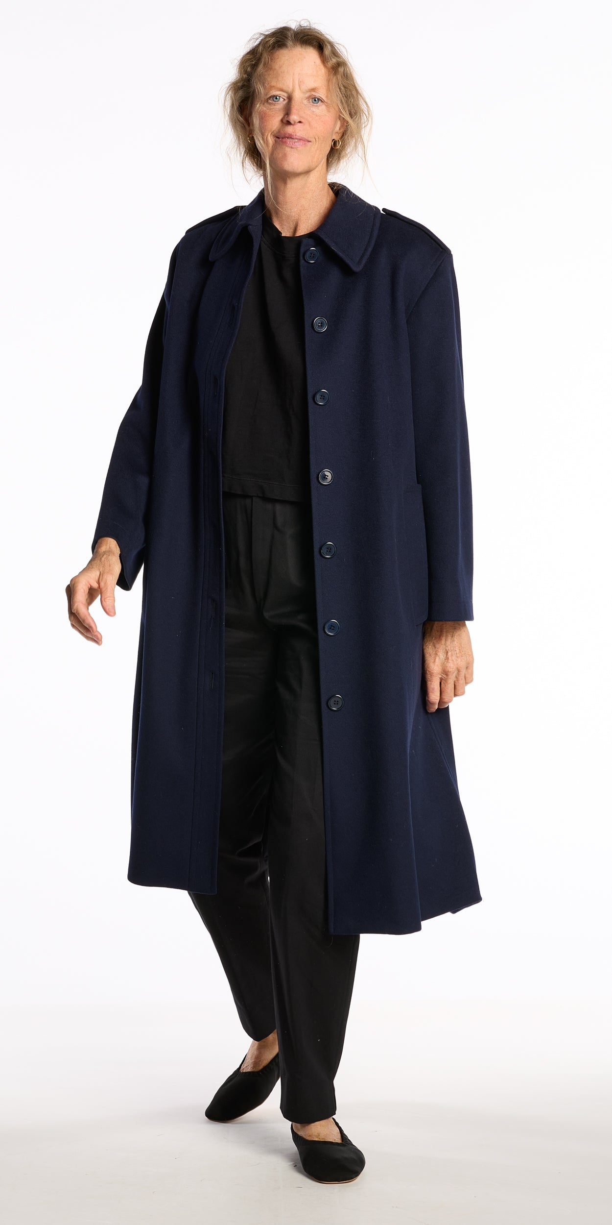 Yves Saint Laurent 1980s Navy Wool Swing coat
