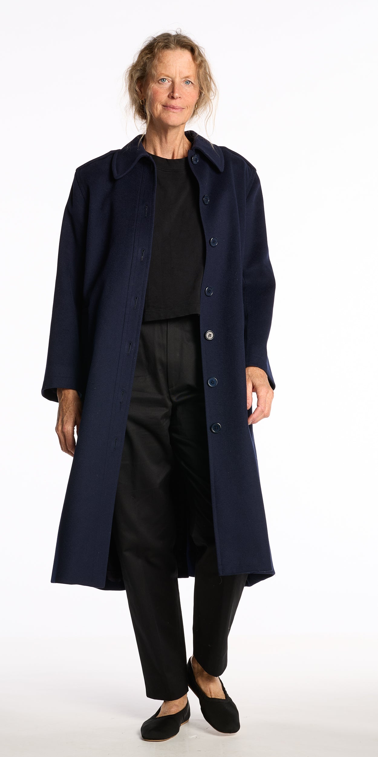 Yves Saint Laurent 1980s Navy Wool Swing coat