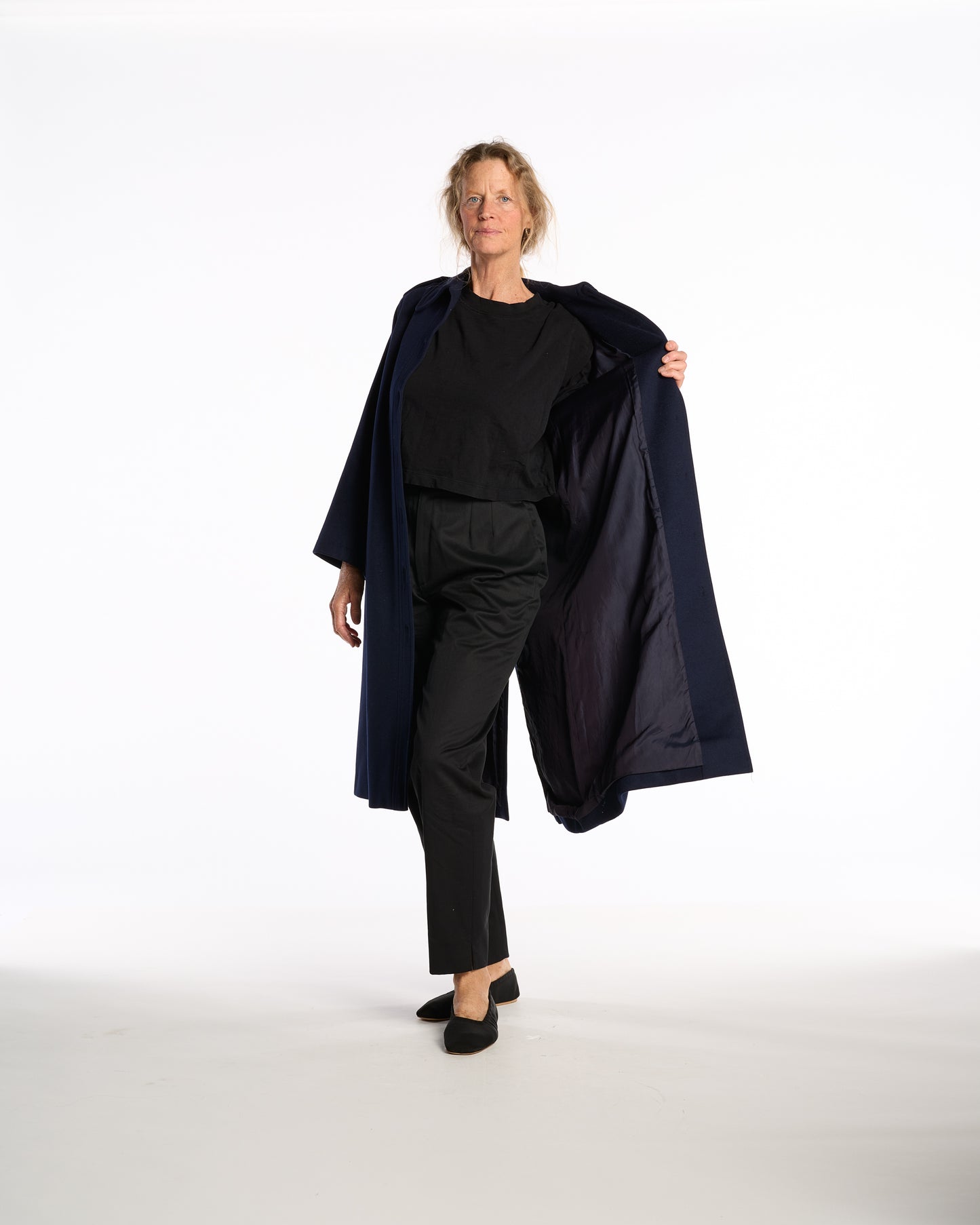 Yves Saint Laurent 1980s Navy Wool Swing coat