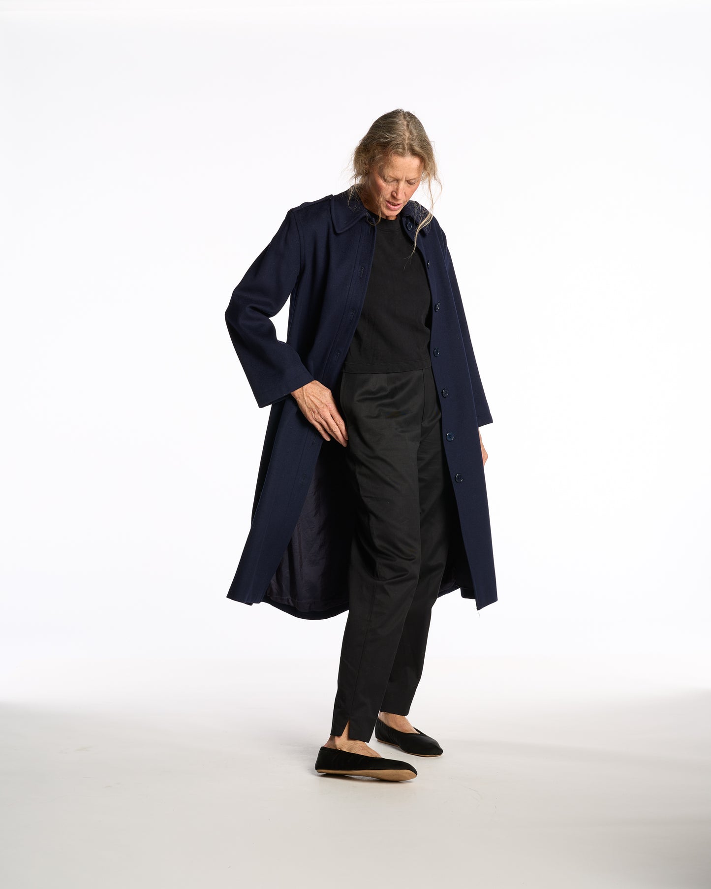 Yves Saint Laurent 1980s Navy Wool Swing coat