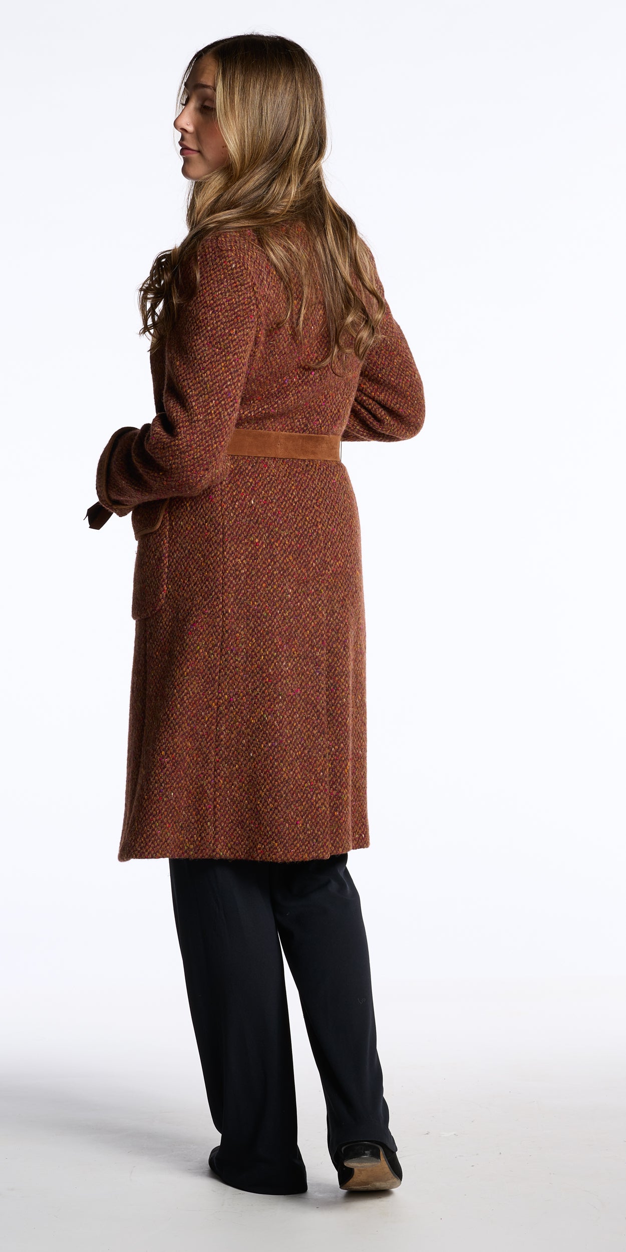 Max Mara 2000s Brown Tweed Wool Belted Coat