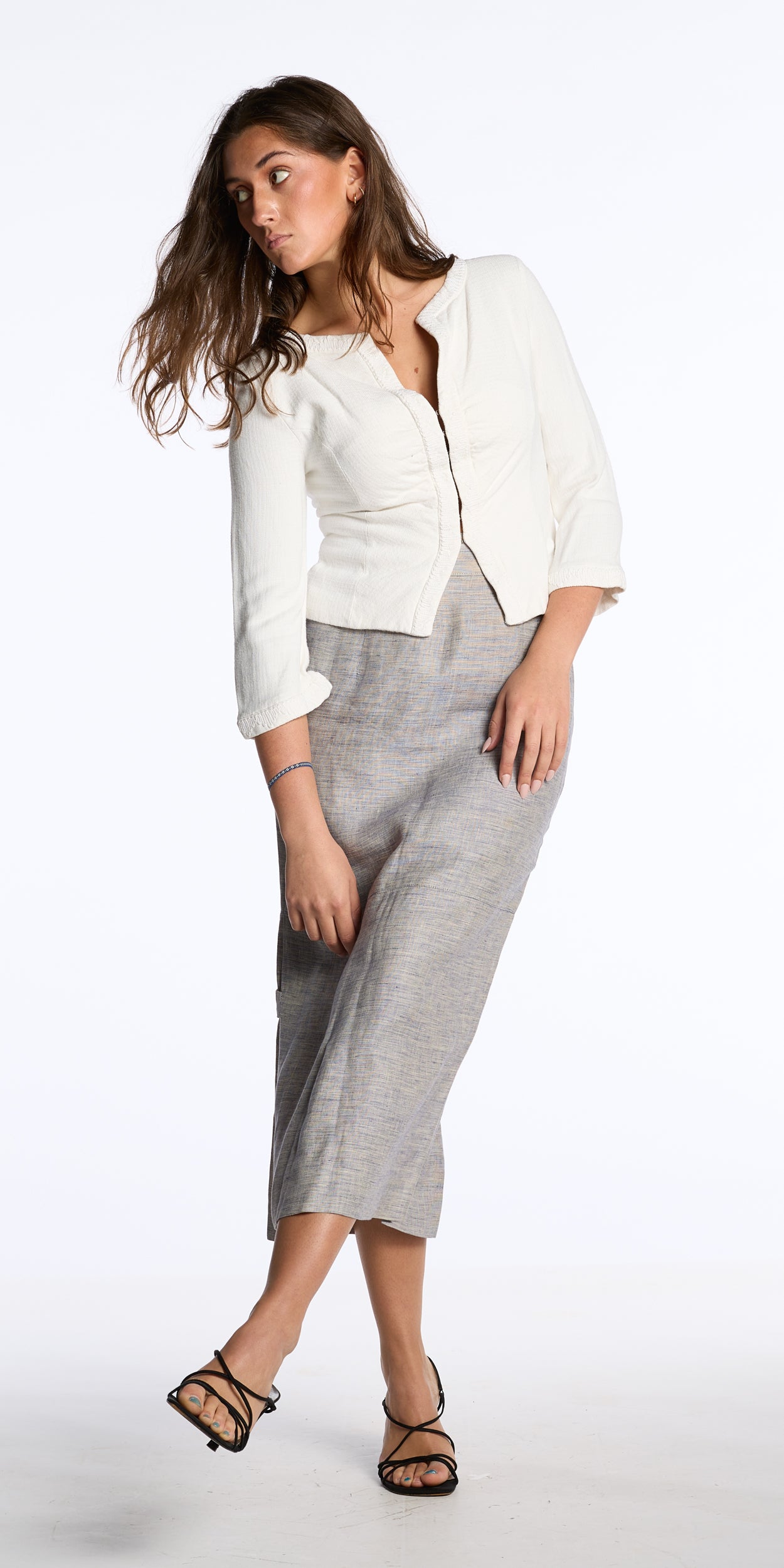 Hiroko Koshino 1980s-1990s Dove Gray Linen skirt