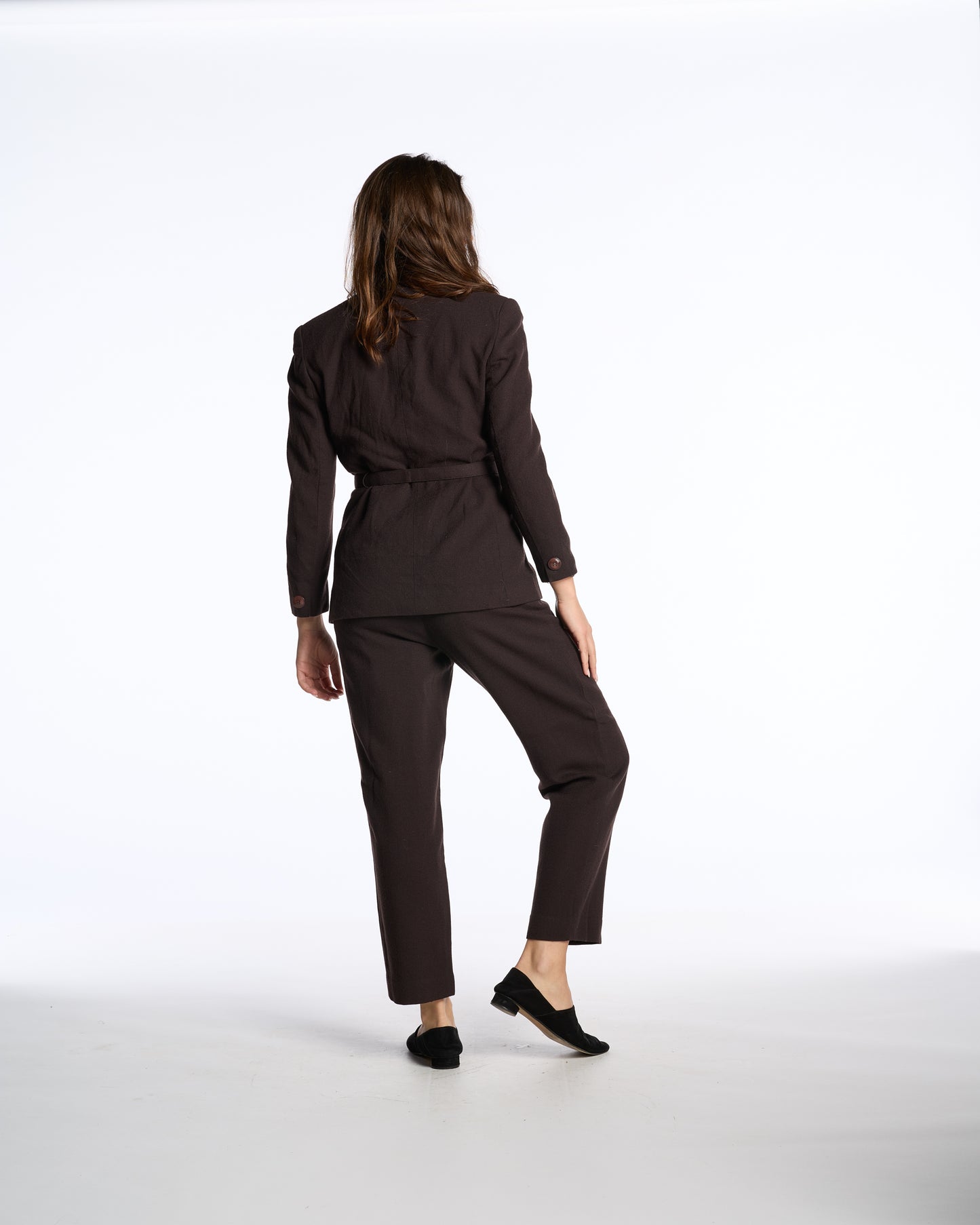 Christian Dior 1990s Chocolate Brown Worsted Wool Belted Suit