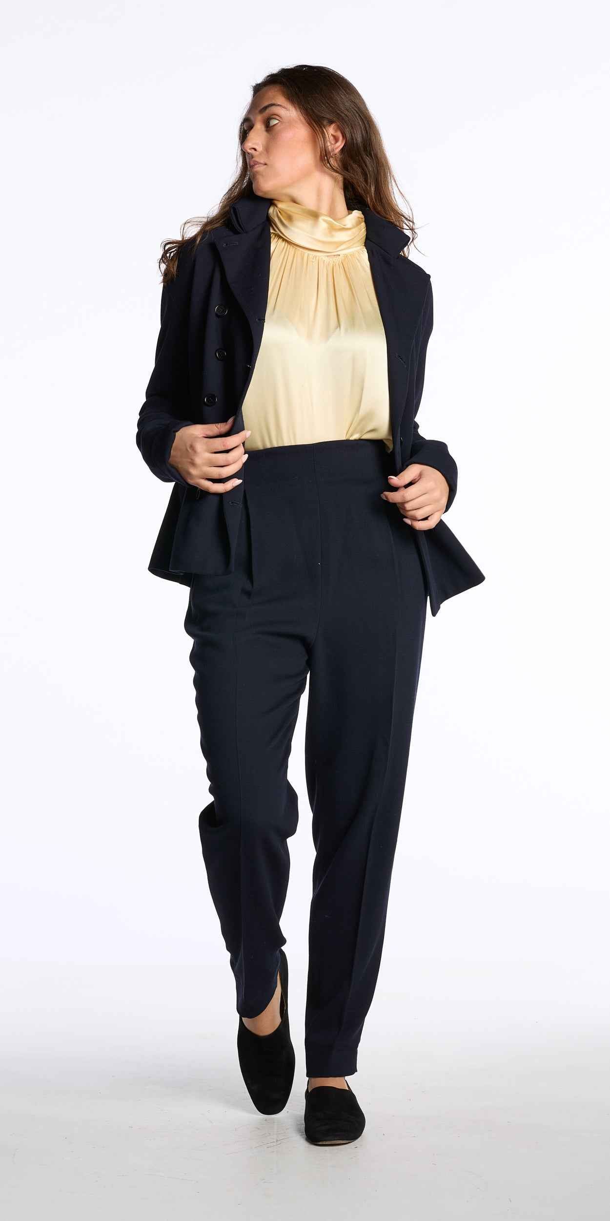 Romeo Gigli 1990s Navy Wool Double Breasted Suit