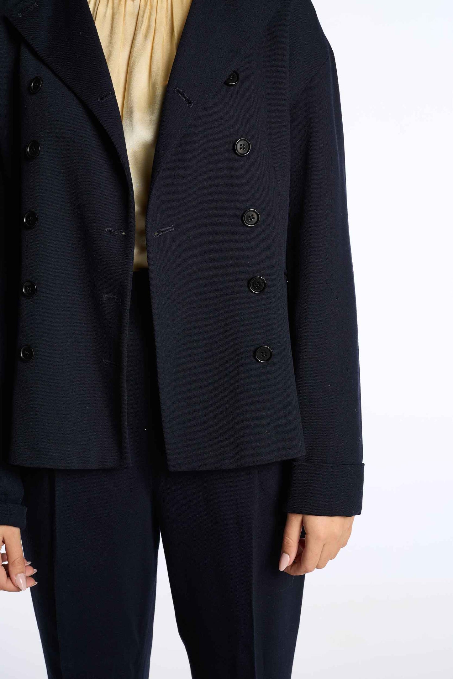 Romeo Gigli 1990s Navy Wool Double Breasted Suit