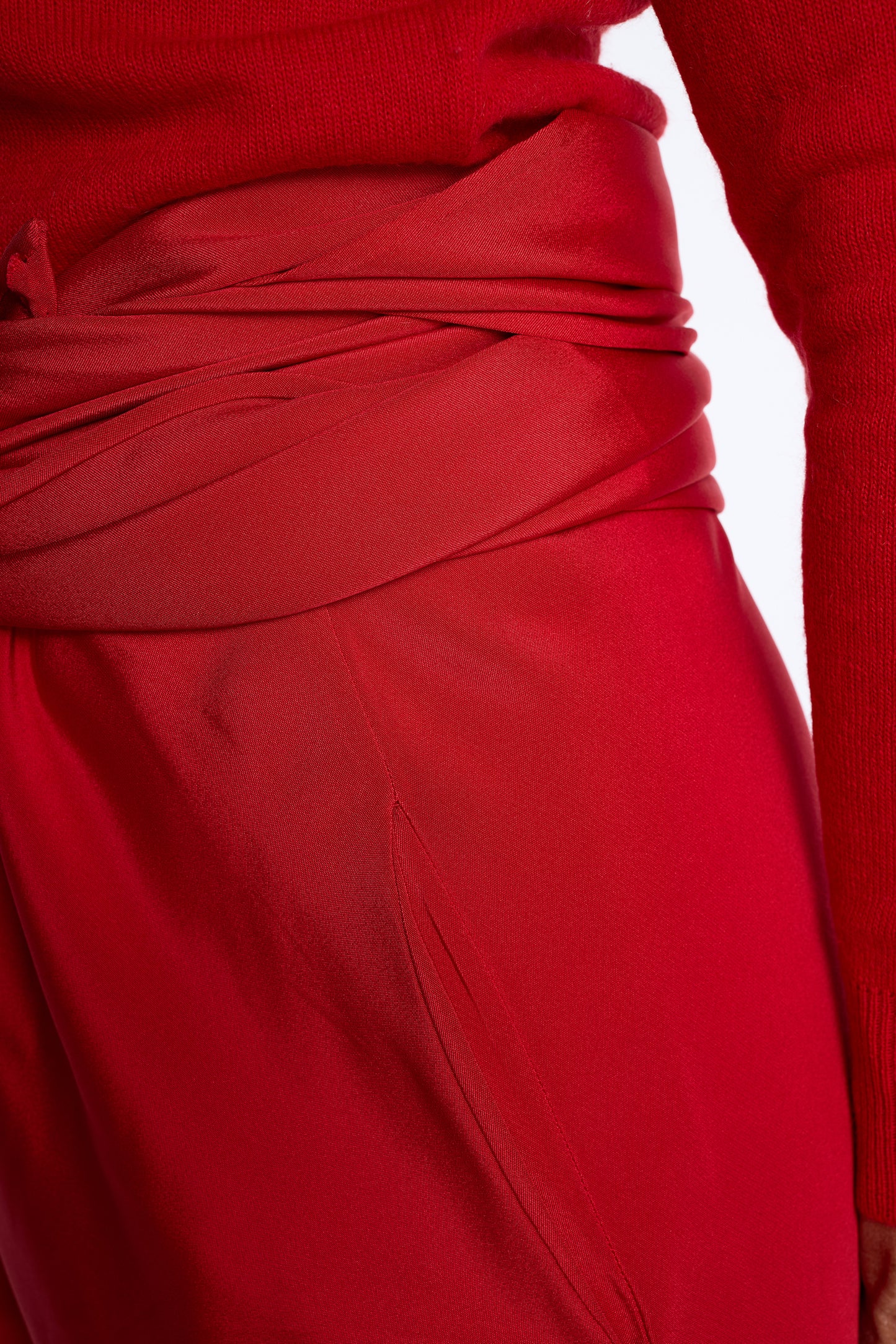 Halston Spring 1977 Cherry Silk Blend Pants With Triangular Sash
