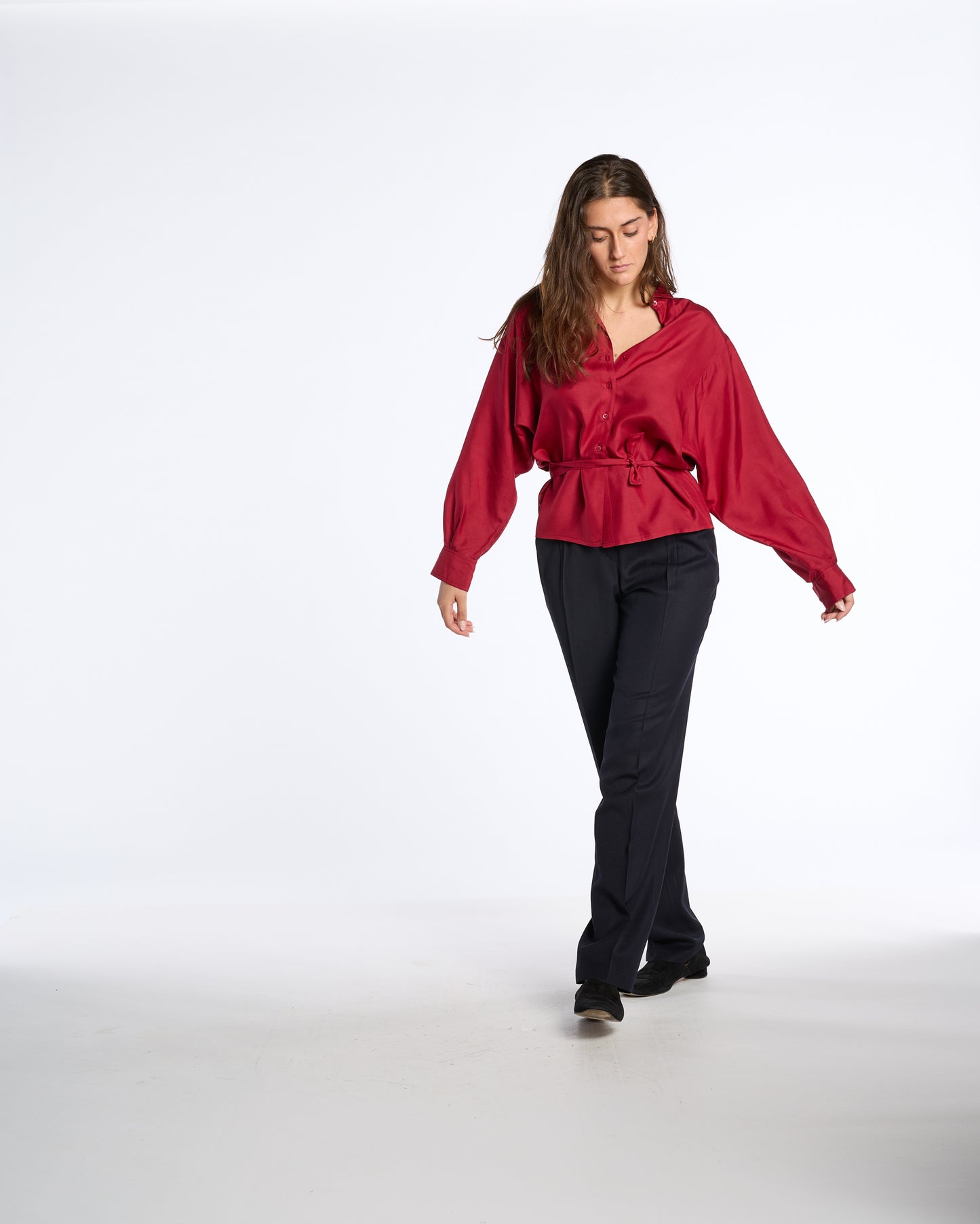 Pauline 1980s Silk Cherry Dolman Sleeve Blouse