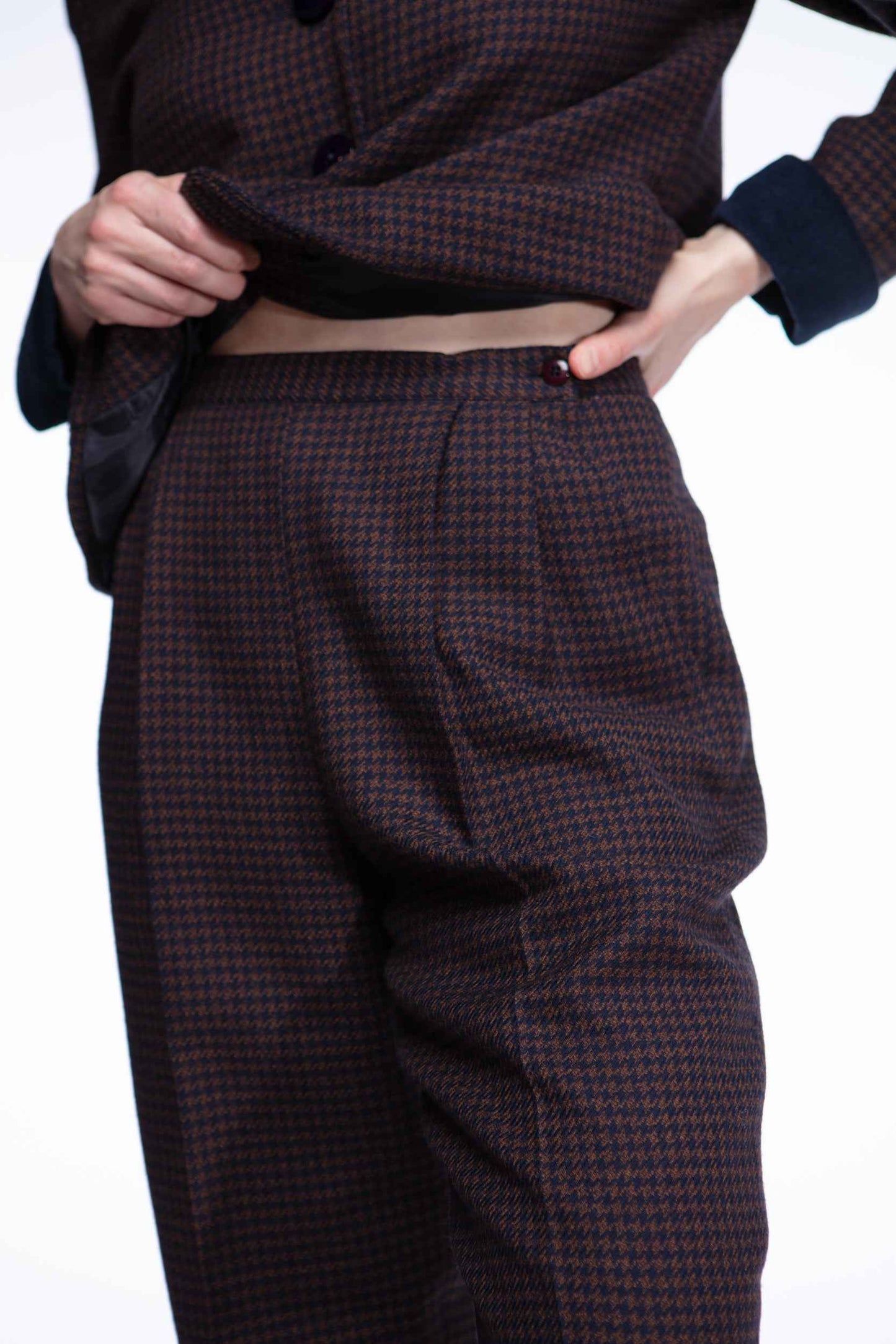 Christian Dior wool houndstooth suit with velvet details