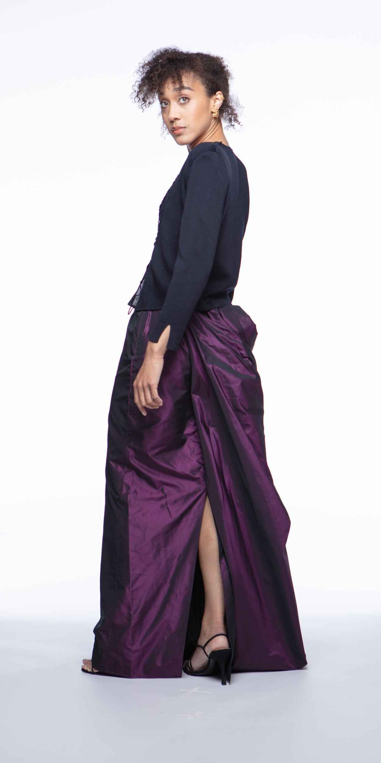 Escada Couture lamé formal skirt with train
