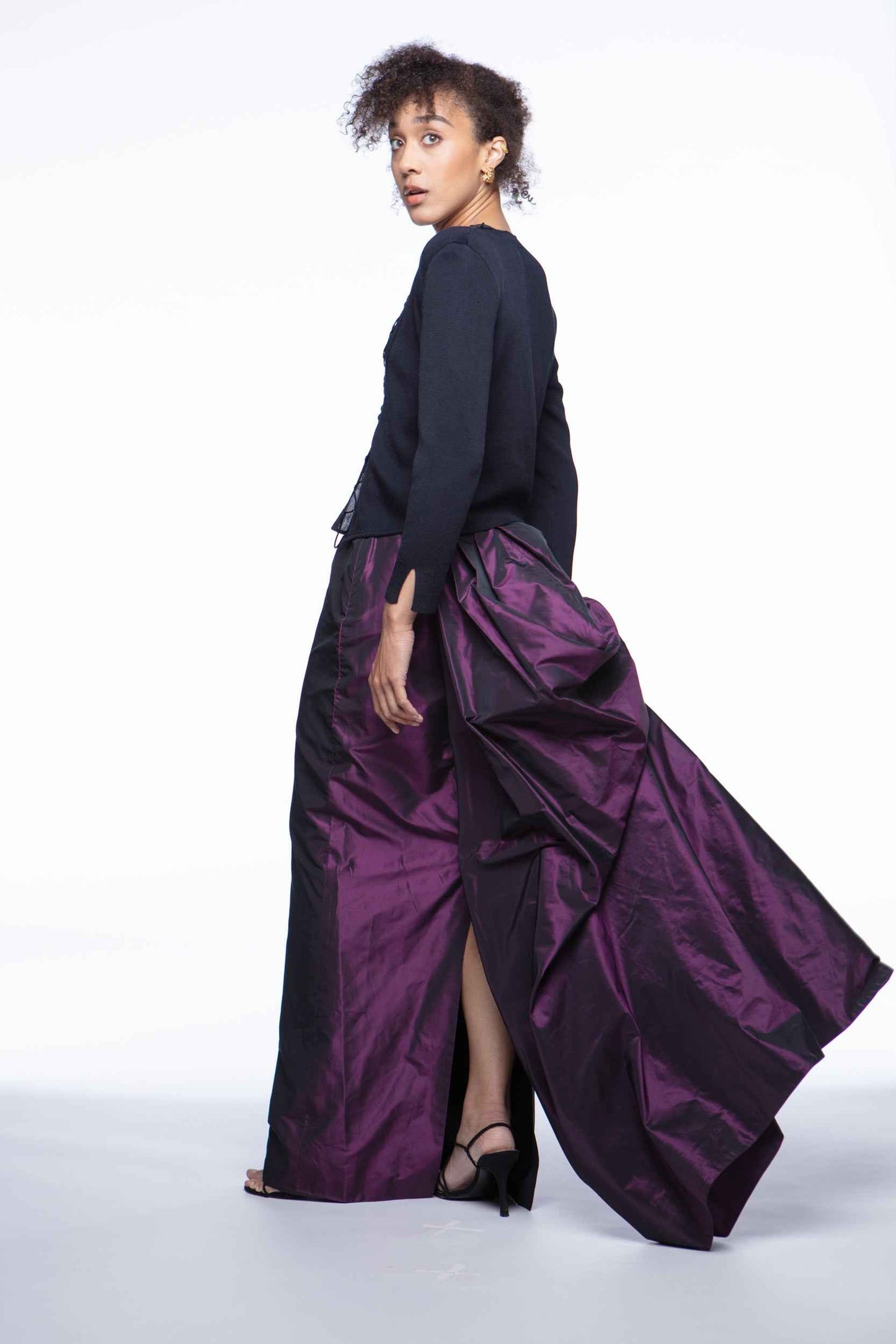 Escada Couture lamé formal skirt with train