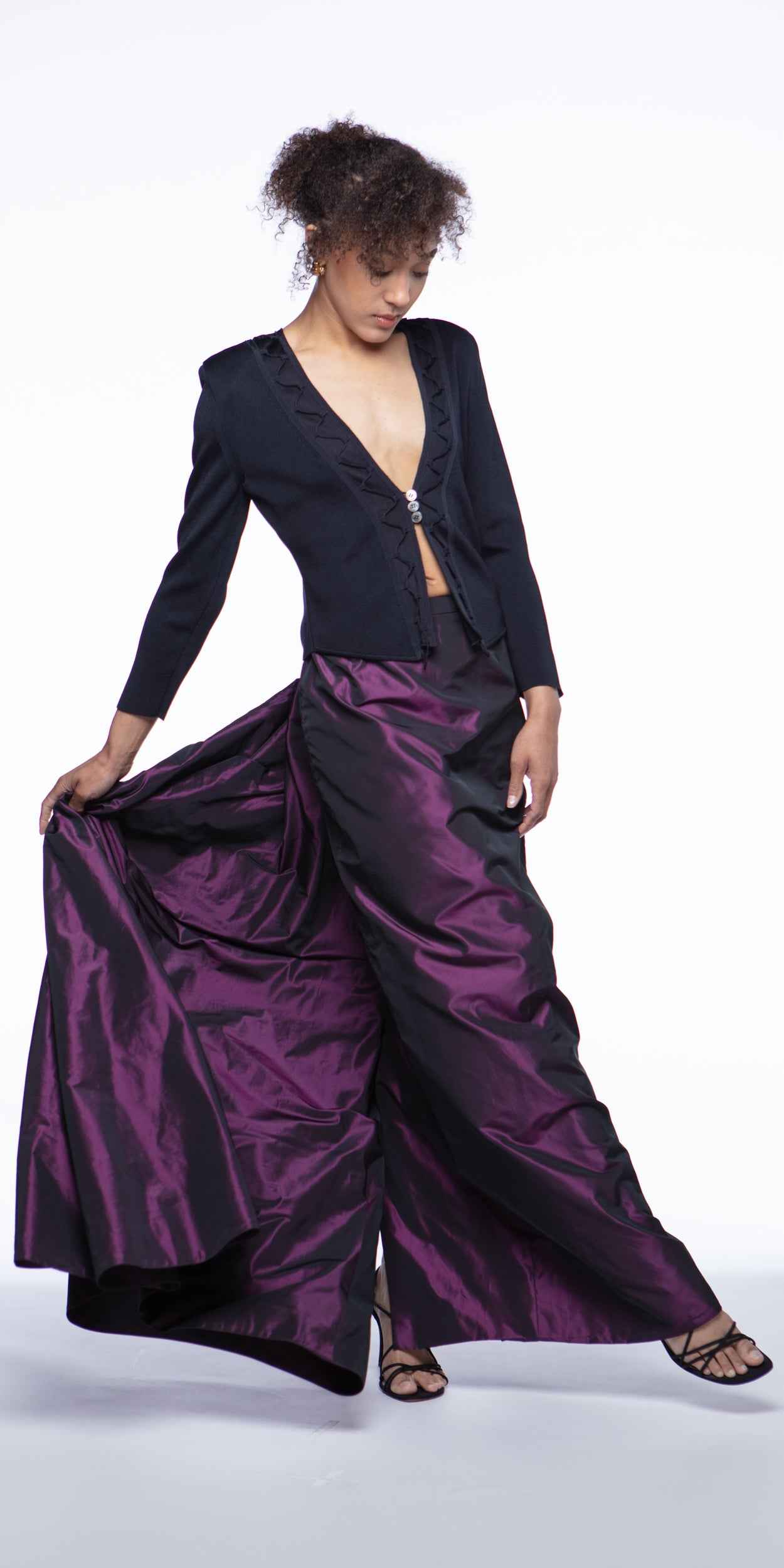 Escada Couture lamé formal skirt with train