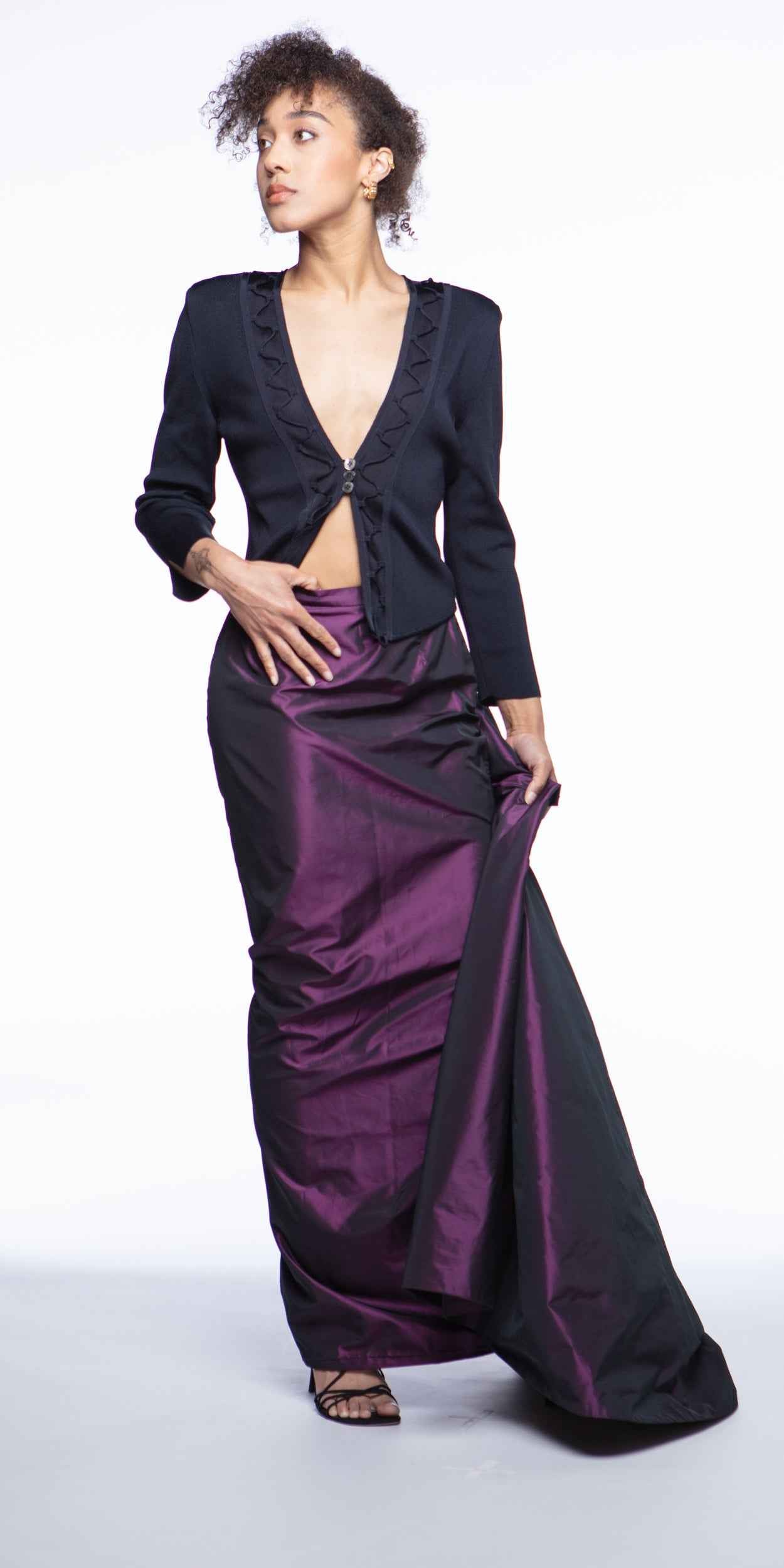 Escada Couture lamé formal skirt with train