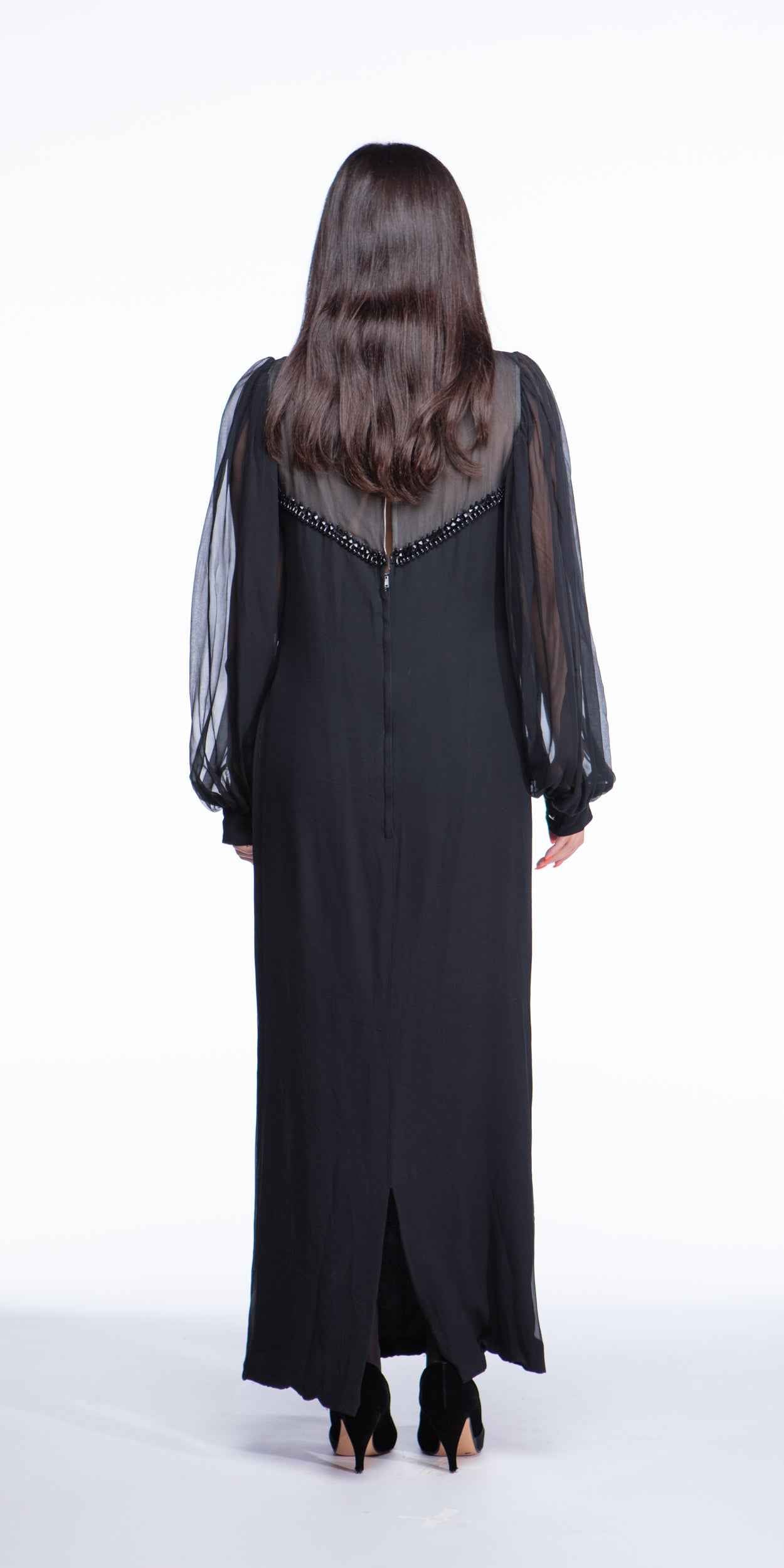 Beaded black chiffon 1960s dress