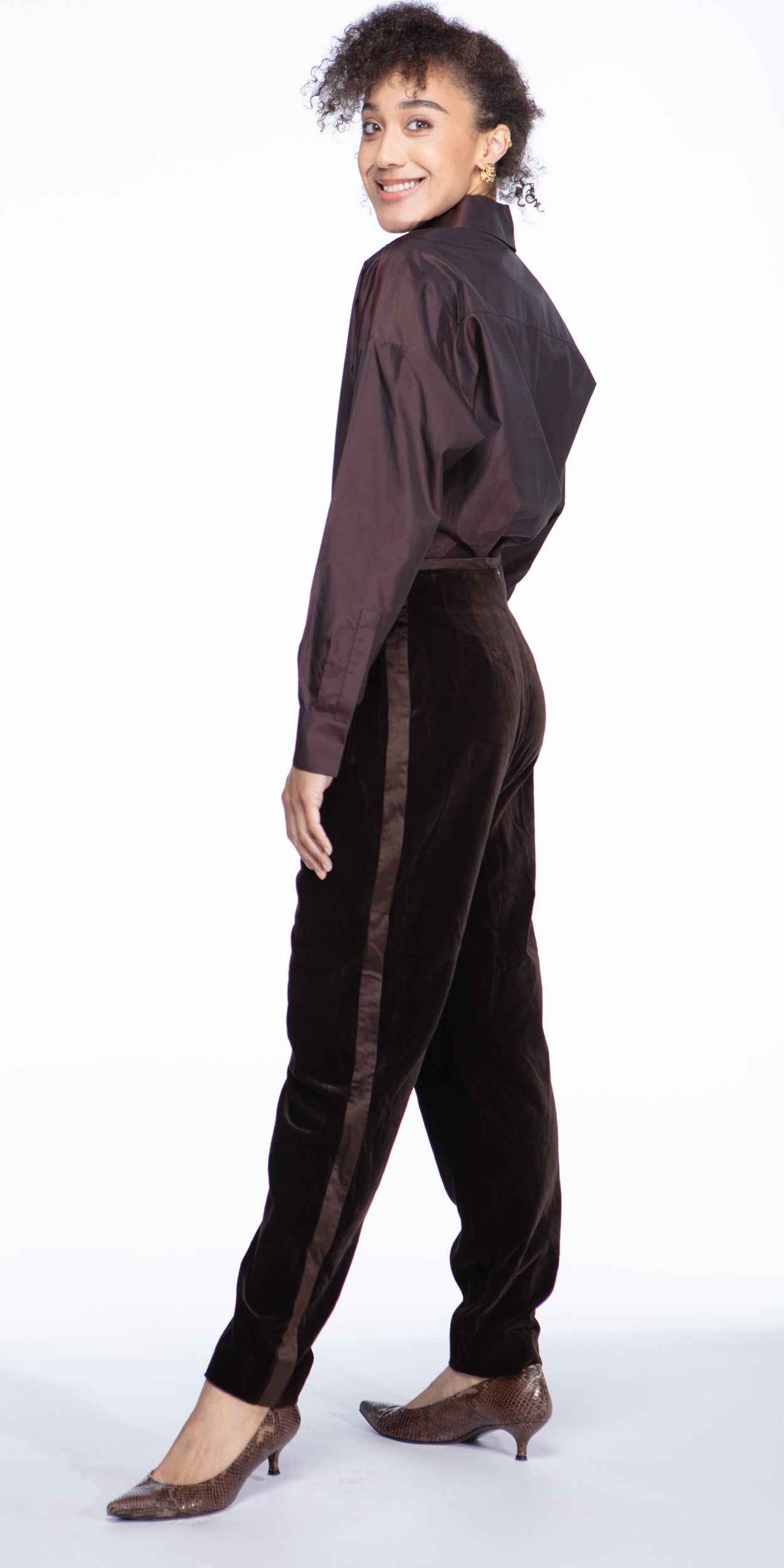 Escada Couture brown velvet tuxedo pants