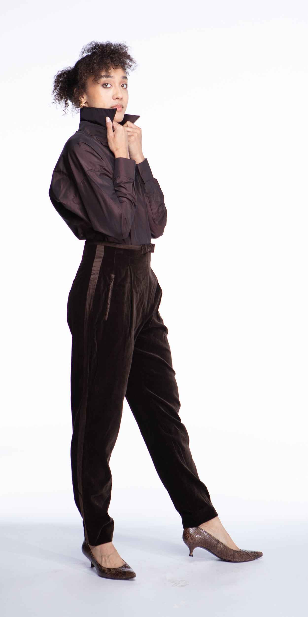 Escada Couture brown velvet tuxedo pants