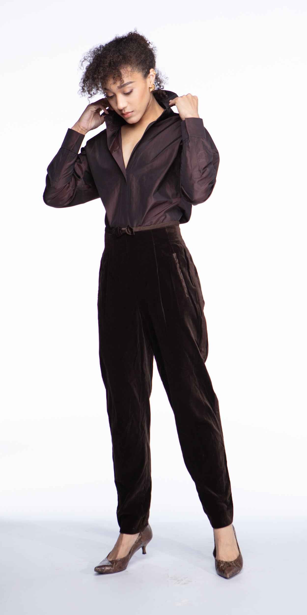 Escada Couture brown velvet tuxedo pants