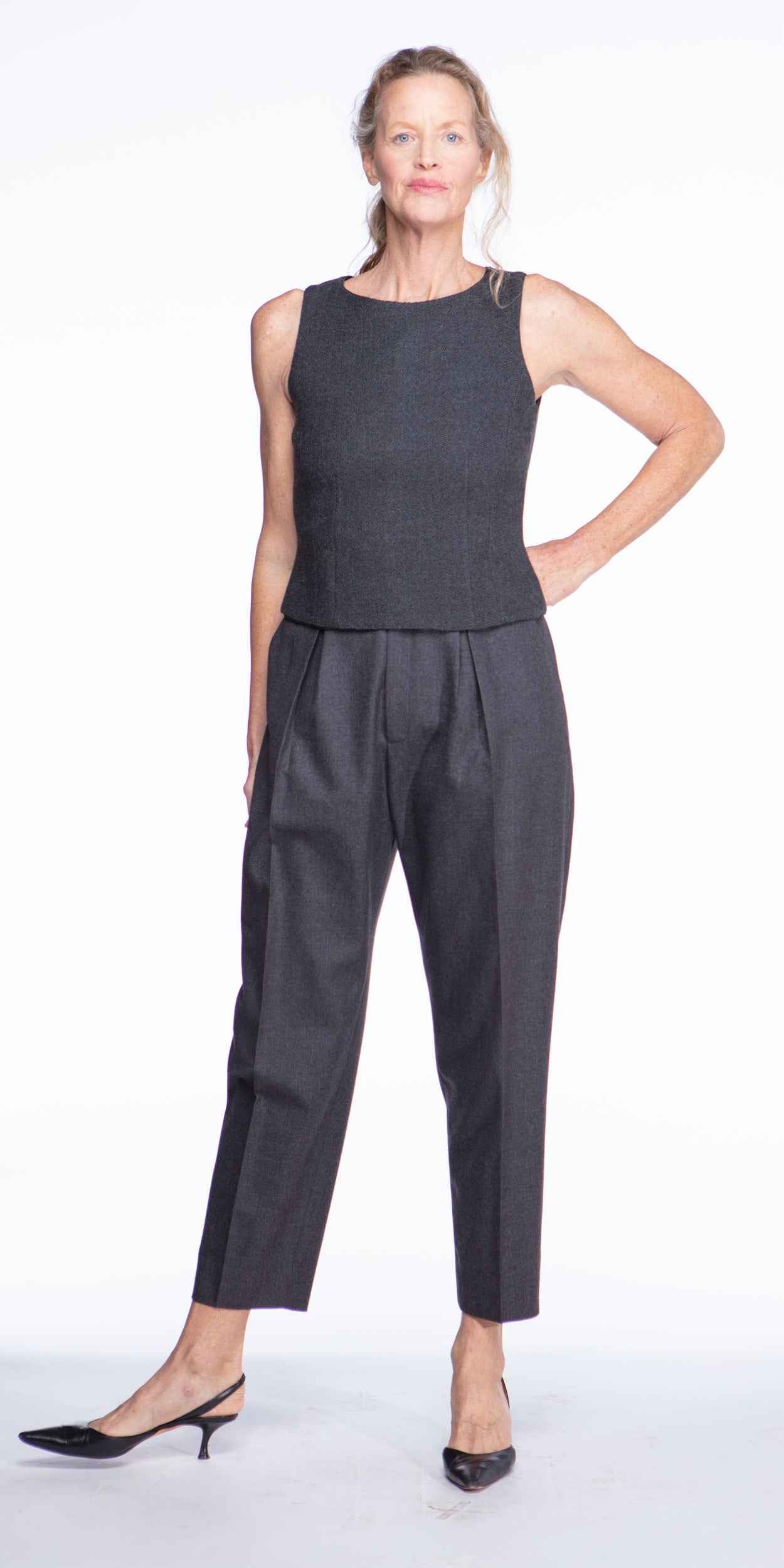 Giorgio Armani gray bouclé bustier top