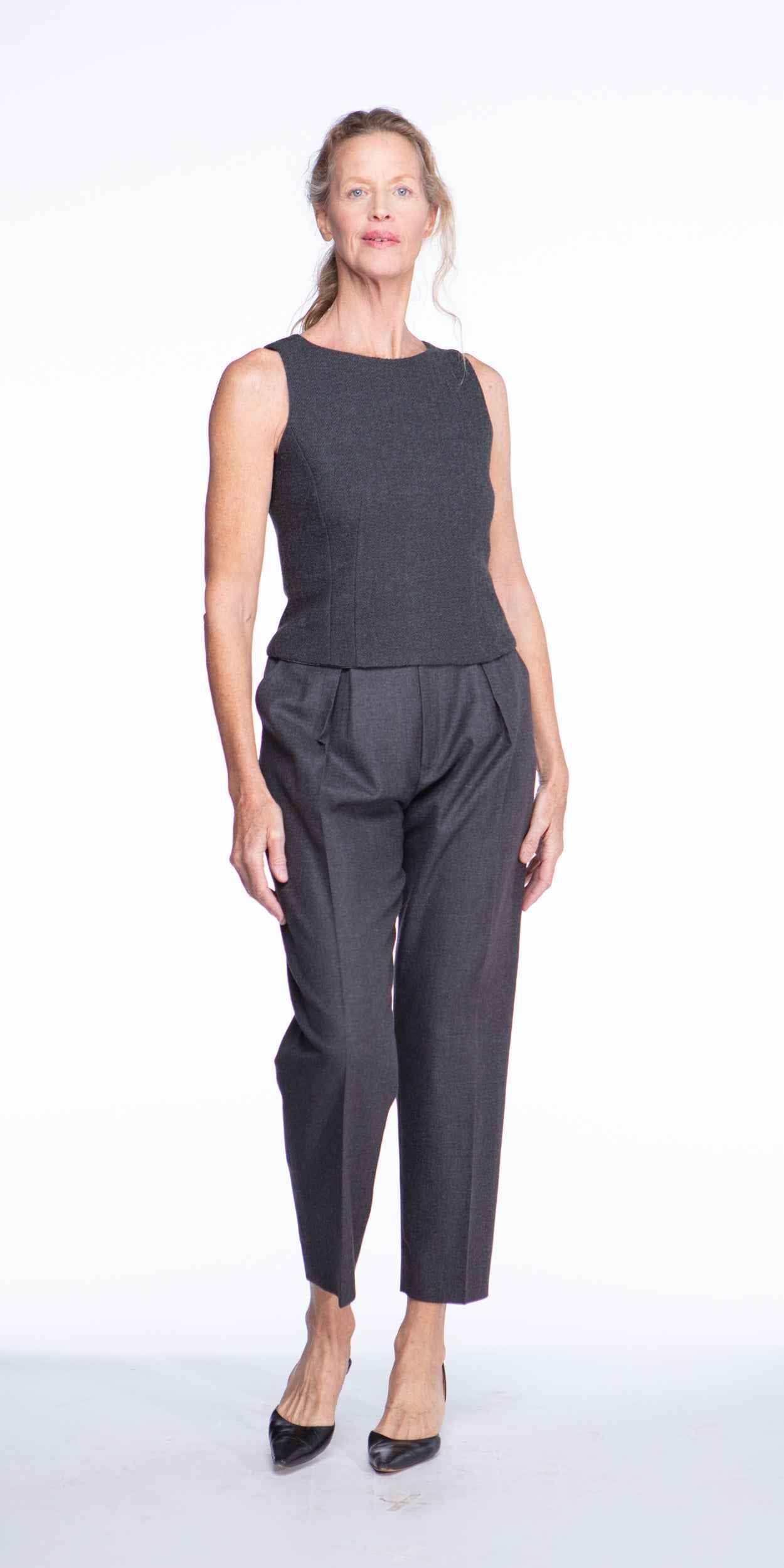 Giorgio Armani gray bouclé bustier top