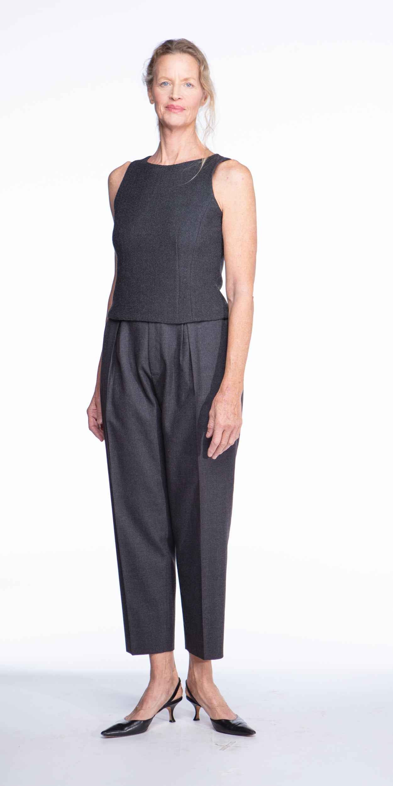 Giorgio Armani gray bouclé bustier top