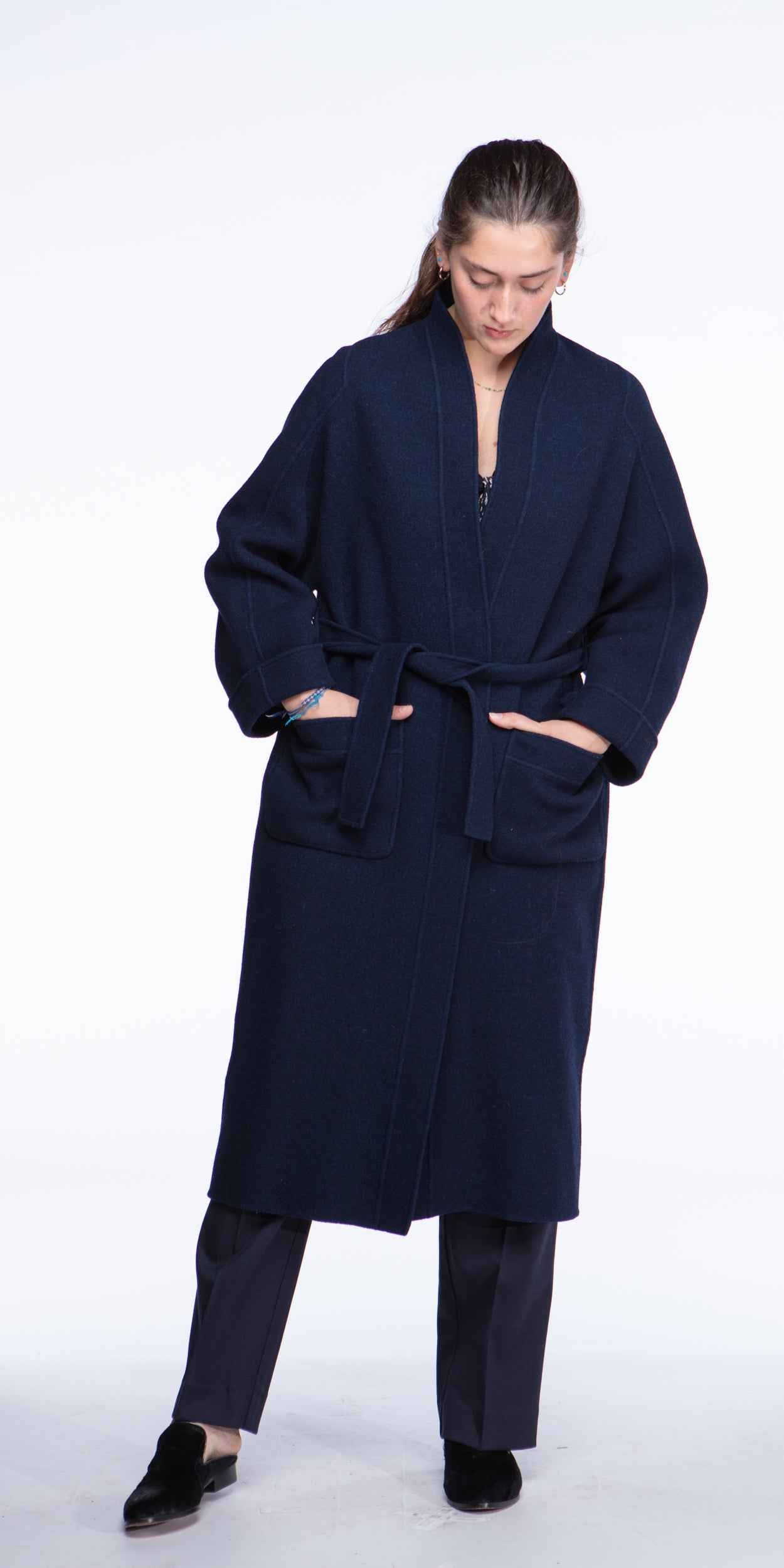 Valentino navy wool wrap coat