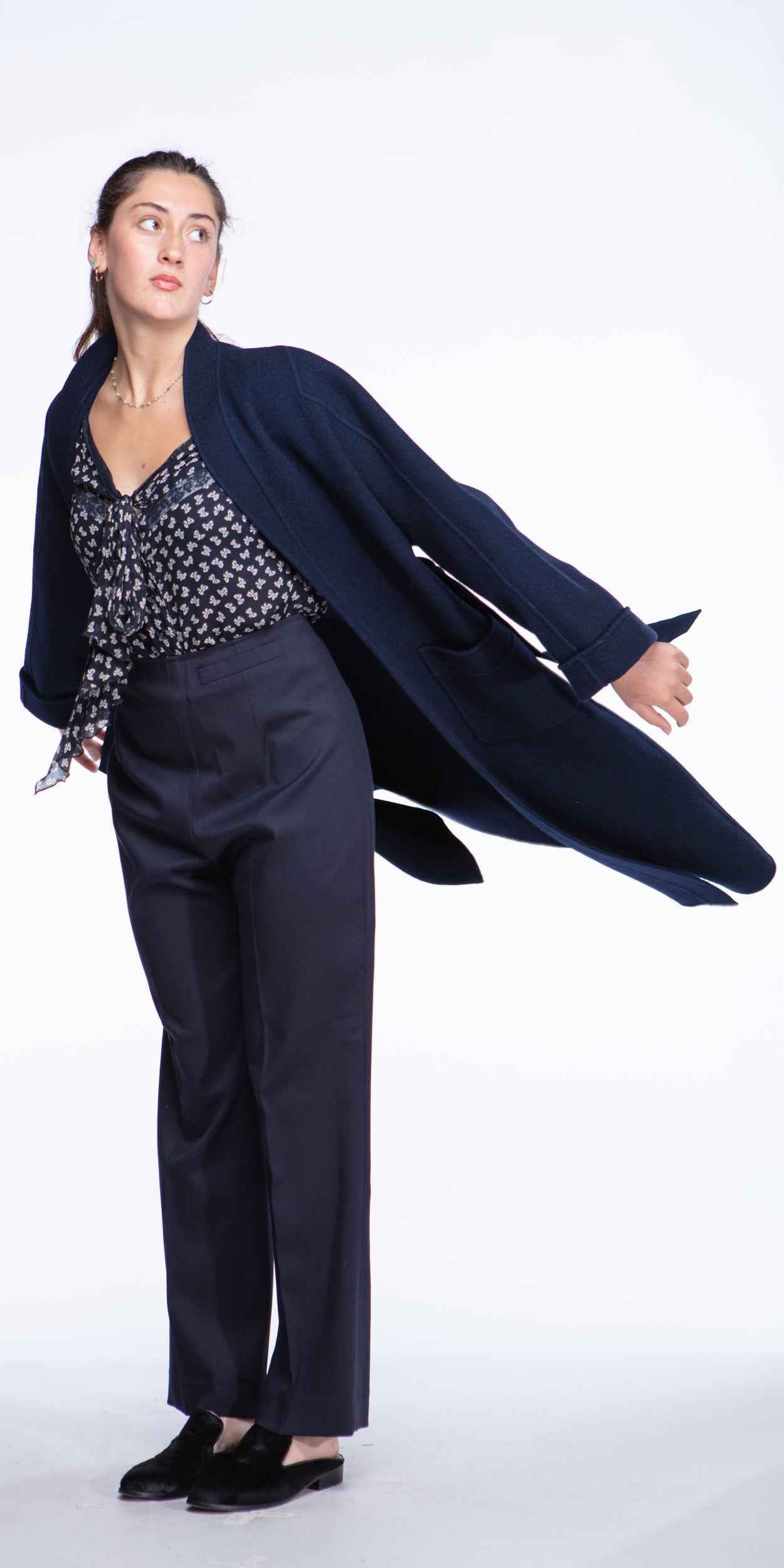 Valentino navy wool wrap coat