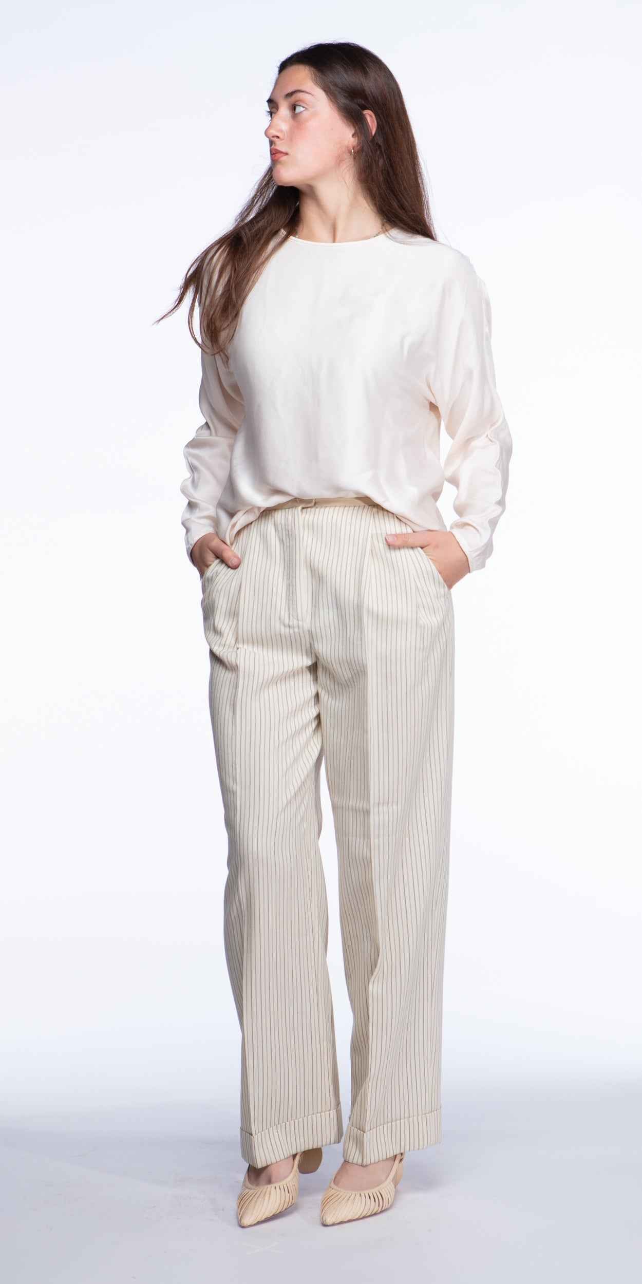 Valentino pleated pinstripe trouser pants