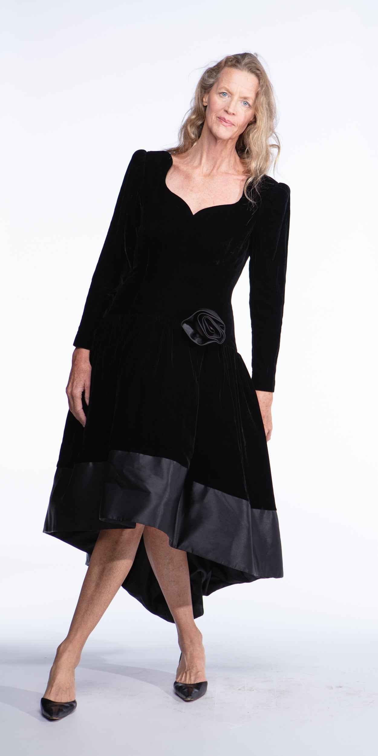 Satin and velvet 1980s evening dress