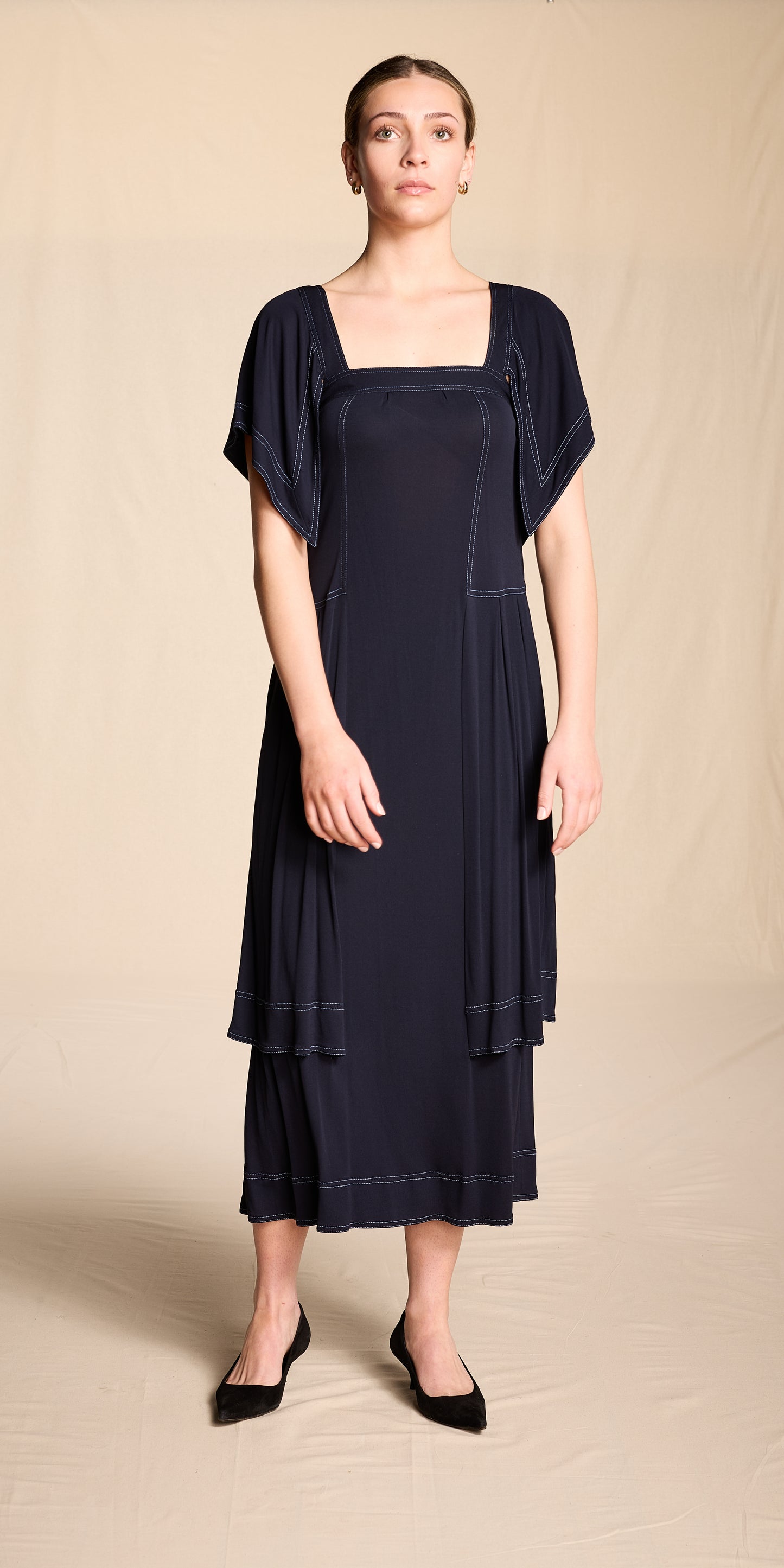 Jean Muir 1970s-1980s Navy Rayon Sailor Dress