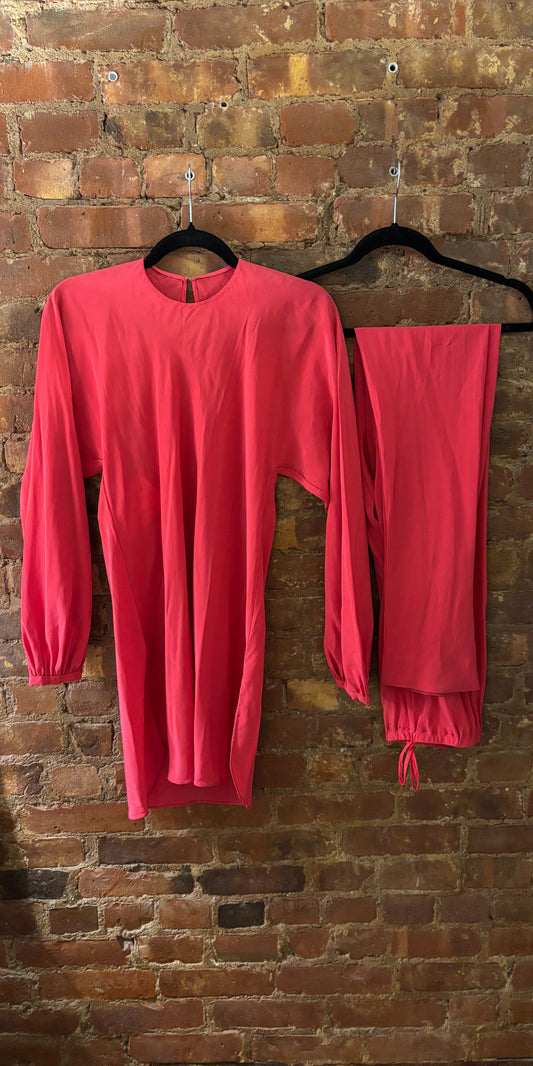 Halston Studio 1970s-1980s Pink Silk Ensemble