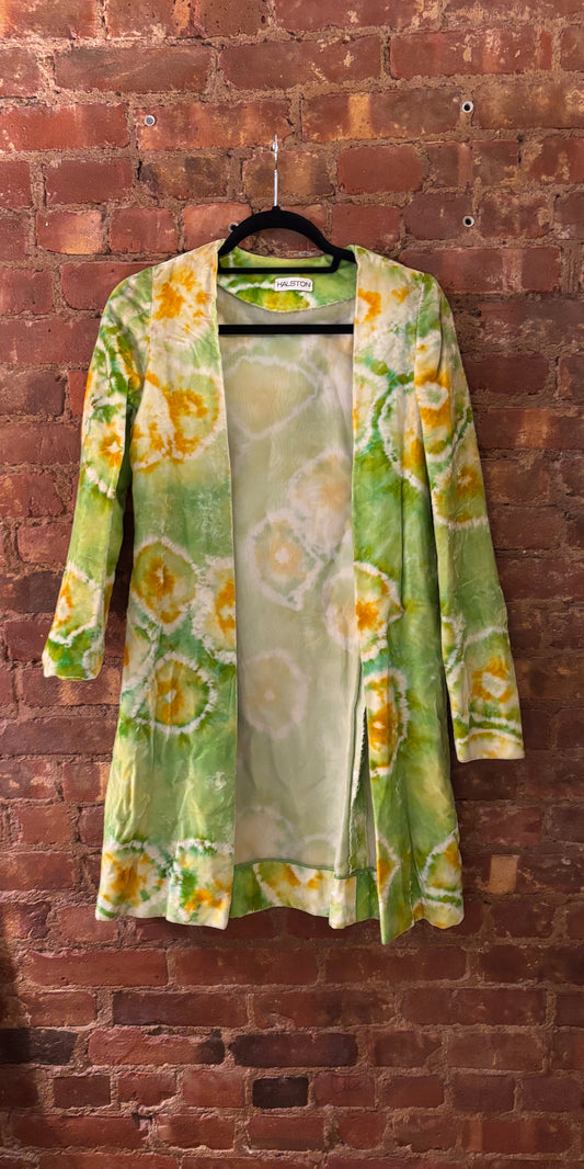 Halston Studio 1960s-1970s Chartreuse Tie-Dye Velvet Jacket