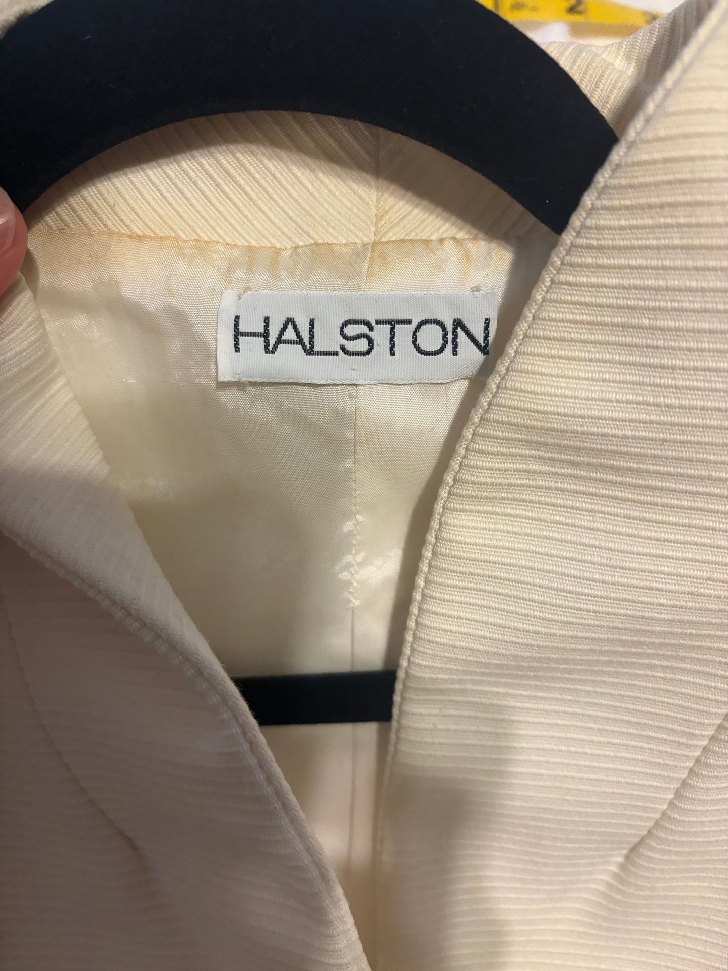 Halston 1980s Cream Corded Jacket With a Shawl Collar