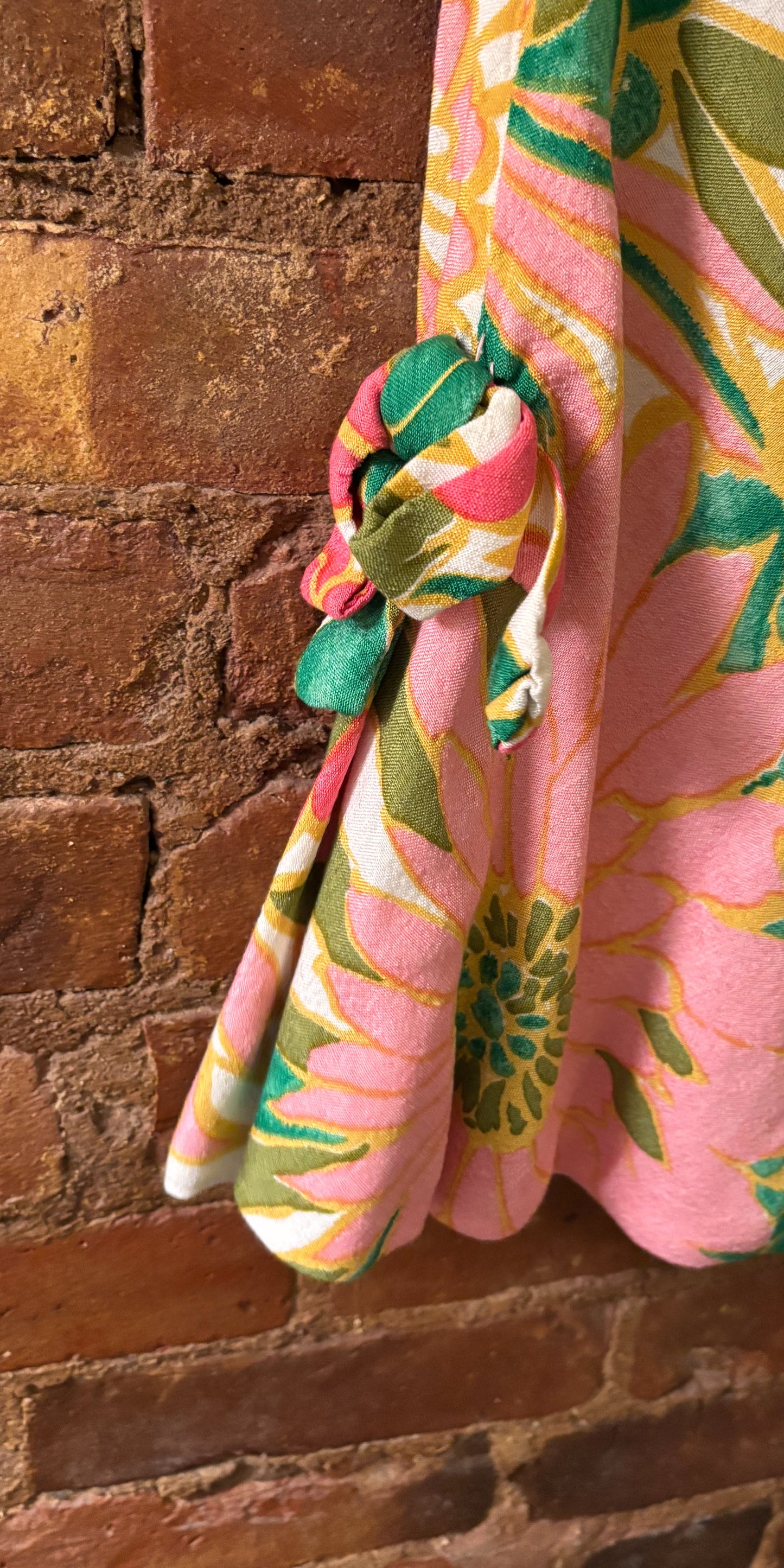 Geoffrey Beene 1970s Silk-Linen Bias Cut Floral Mini Dress