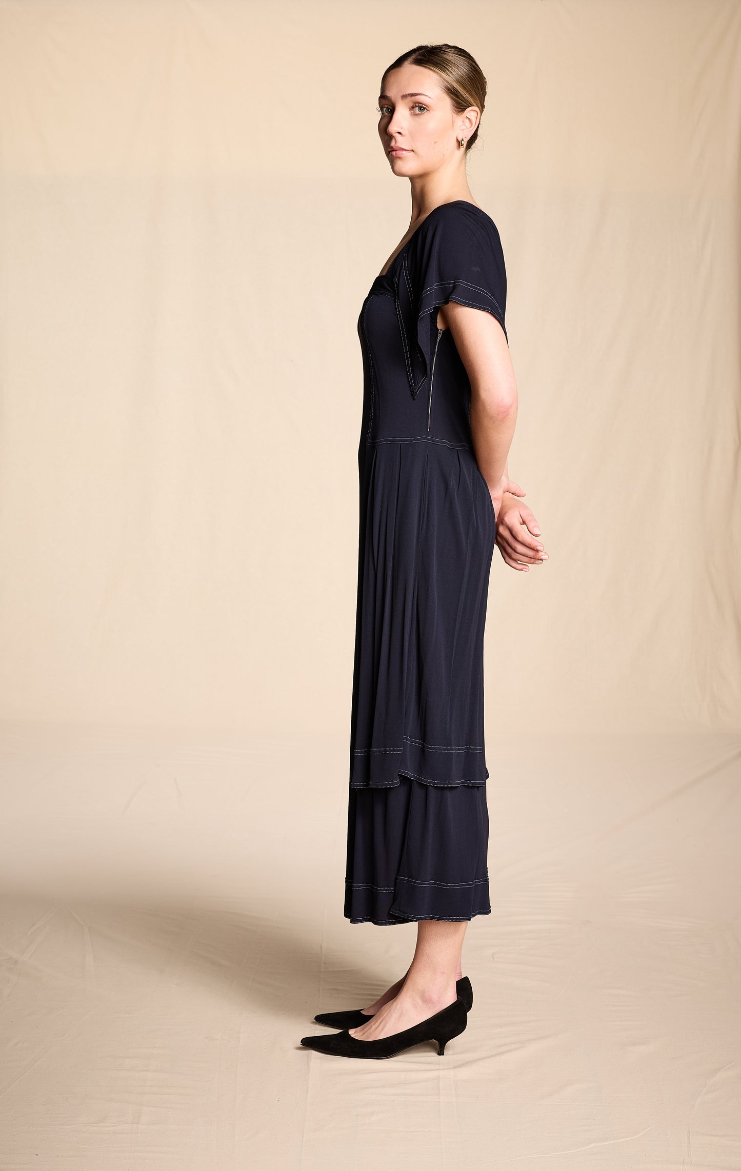 Jean Muir 1970s-1980s Navy Rayon Sailor Dress