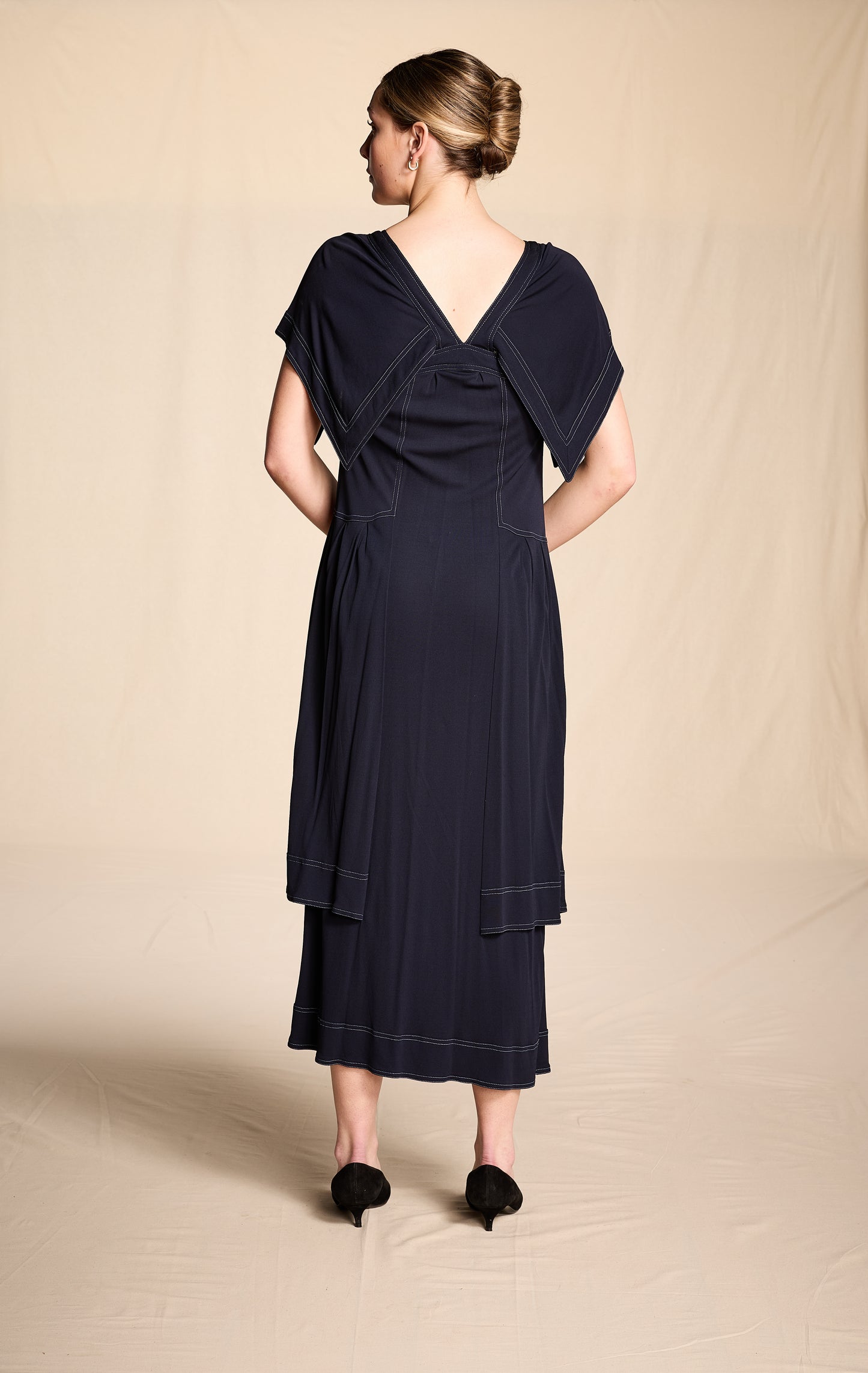 Jean Muir 1970s-1980s Navy Rayon Sailor Dress