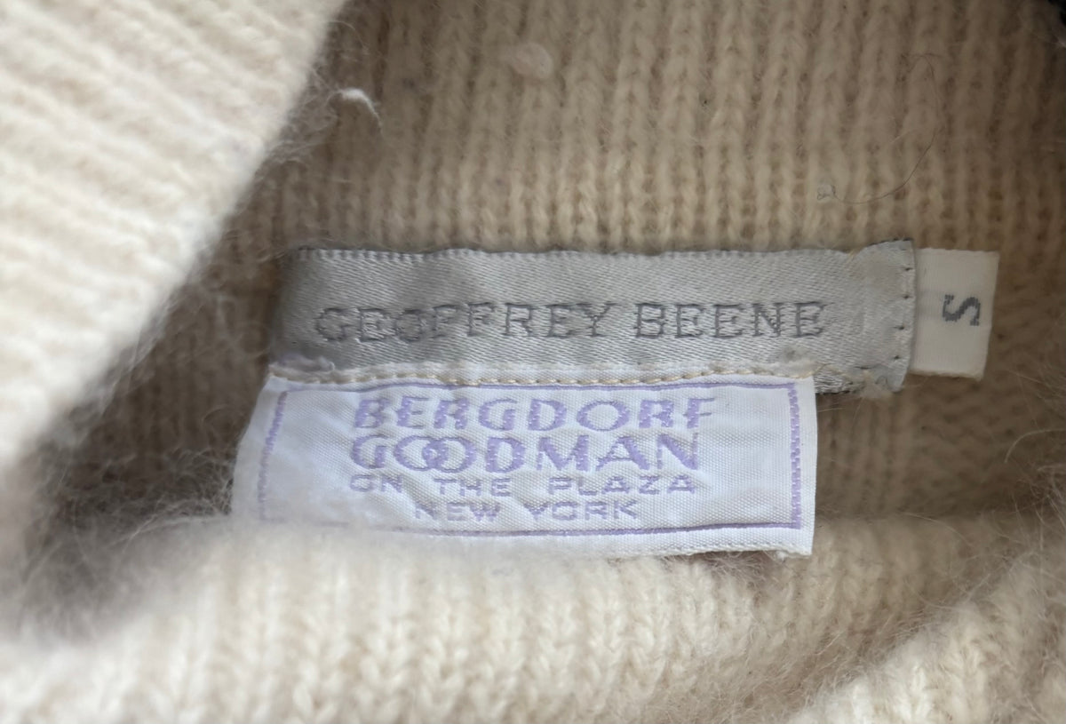 Geoffrey Beene 1980s Cream Wool-Rabbit Turtleneck Sweater