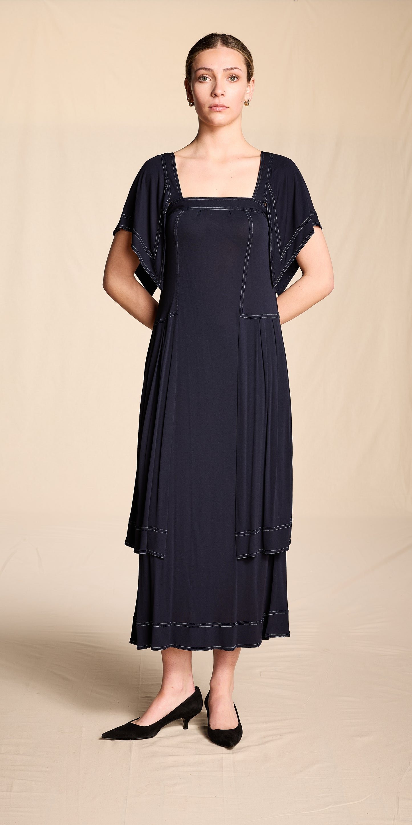 Jean Muir 1970s-1980s Navy Rayon Sailor Dress
