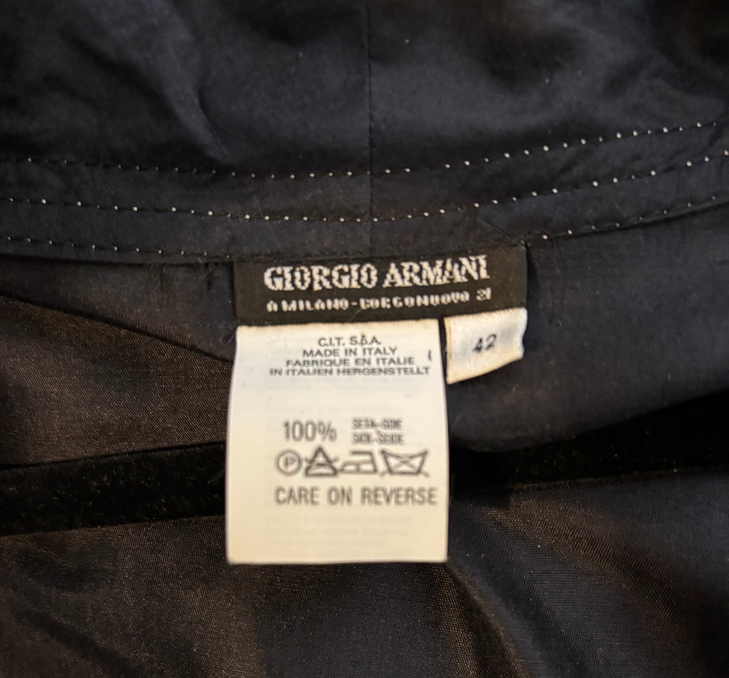 Giorgio Armani 1990s Navy Silk Shantung Blouse With Contrast Stitching